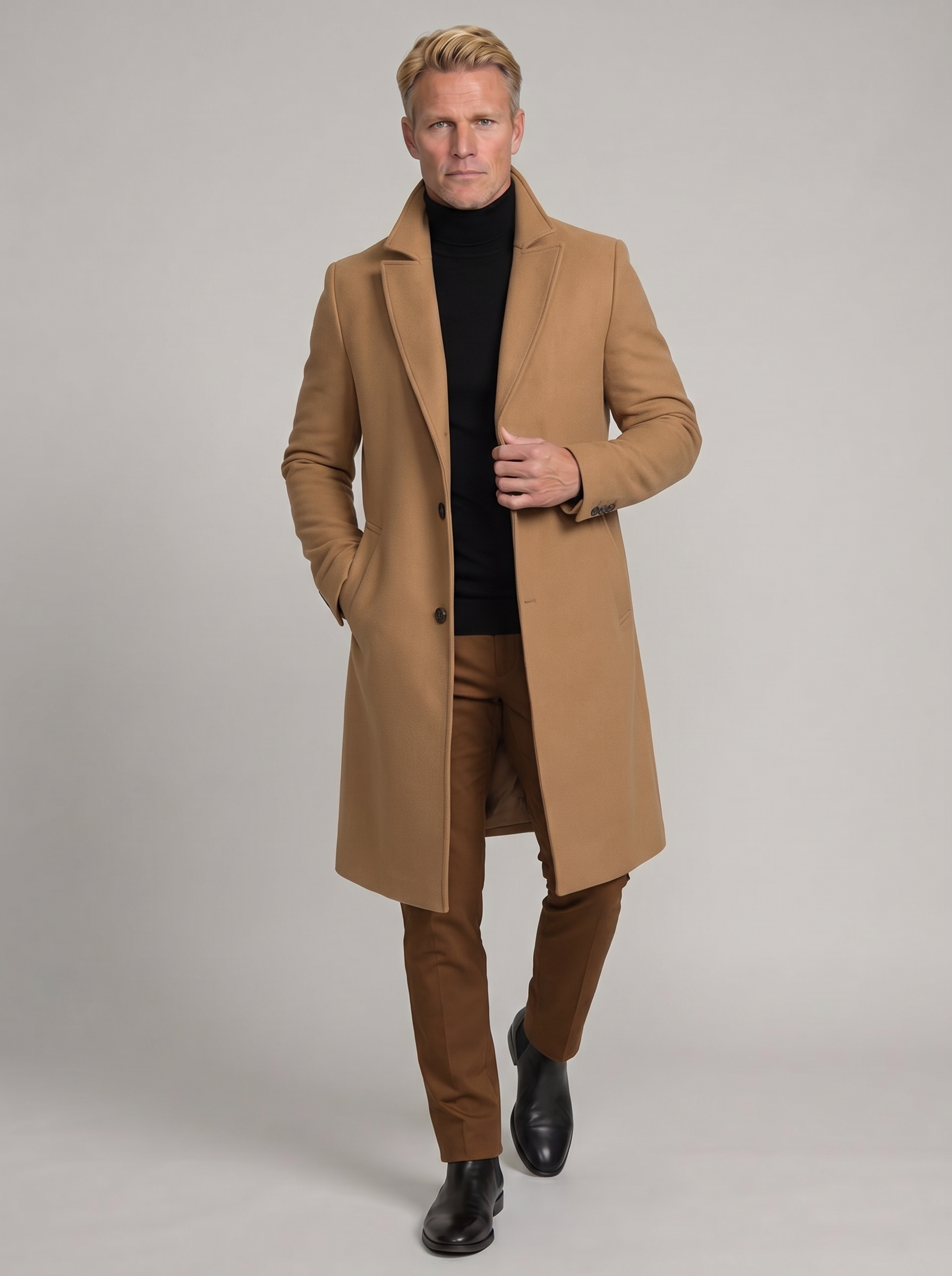 Men's Wool Blend Formal Winter Coat - Tailored Design for Business and Events - Multiple Sizes Available