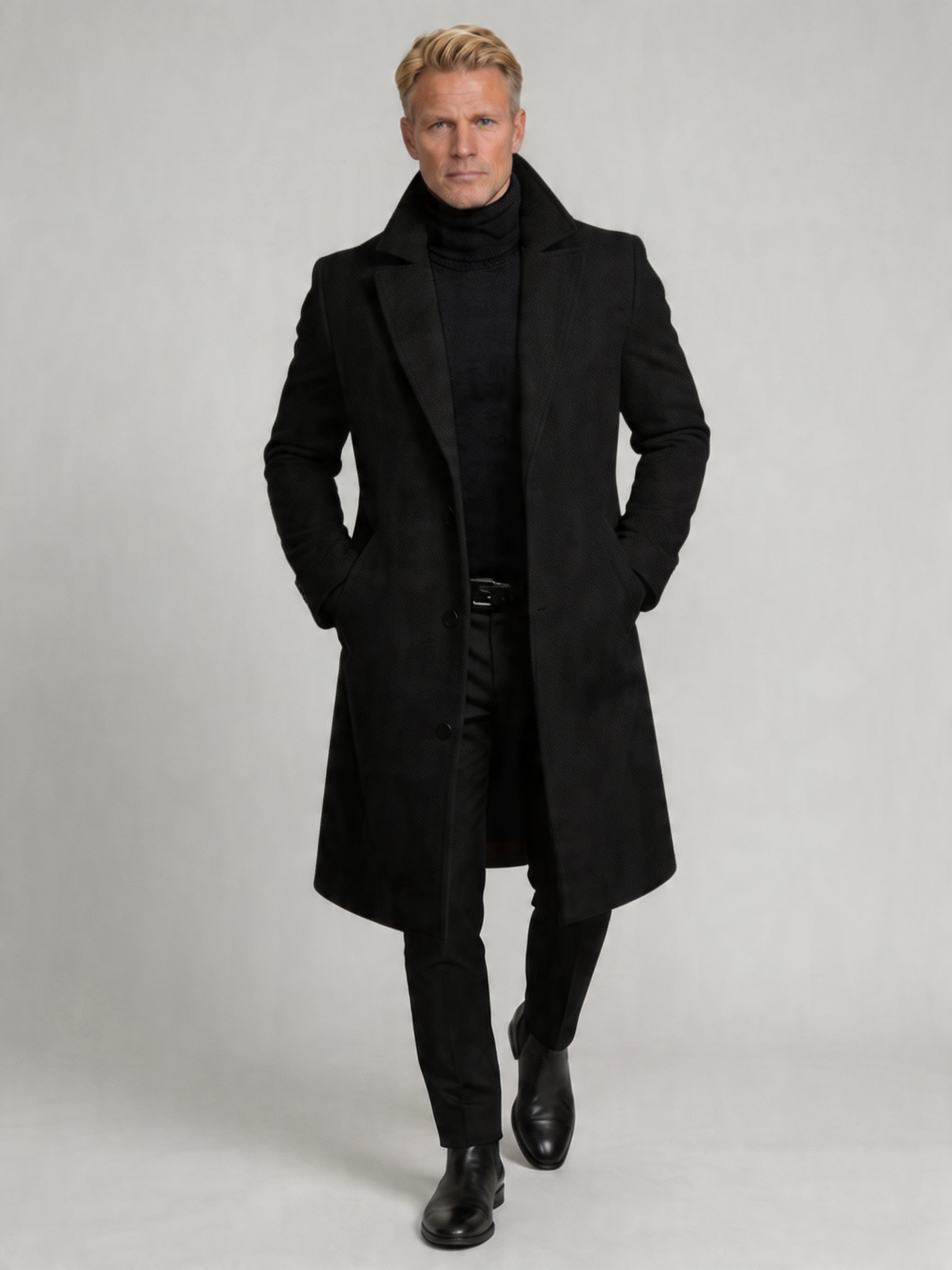 Men's Wool Blend Formal Winter Coat - Tailored Design for Business and Events - Multiple Sizes Available