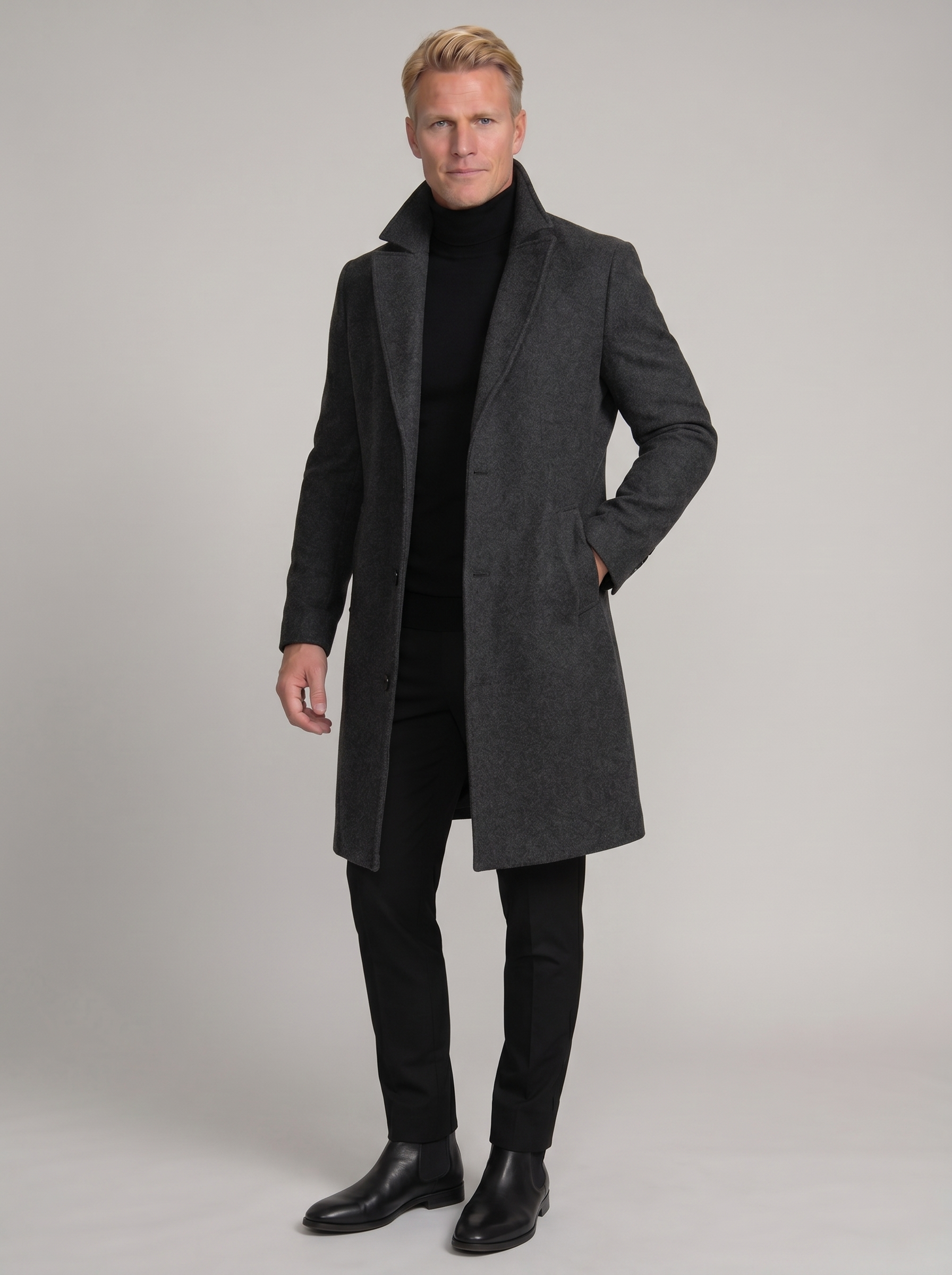 Men's Wool Blend Formal Winter Coat - Tailored Design for Business and Events - Multiple Sizes Available