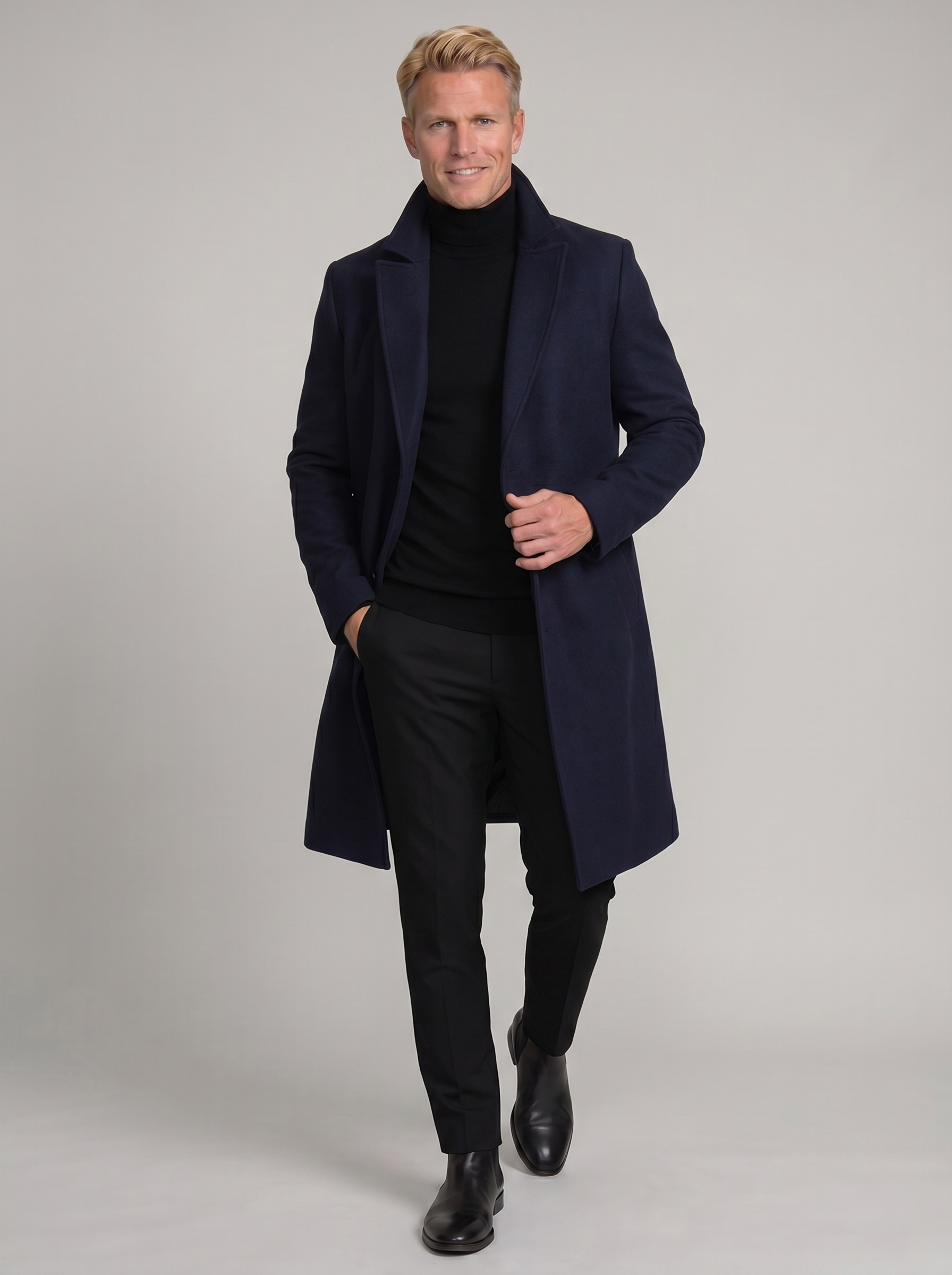 Men's Wool Blend Formal Winter Coat - Tailored Design for Business and Events - Multiple Sizes Available