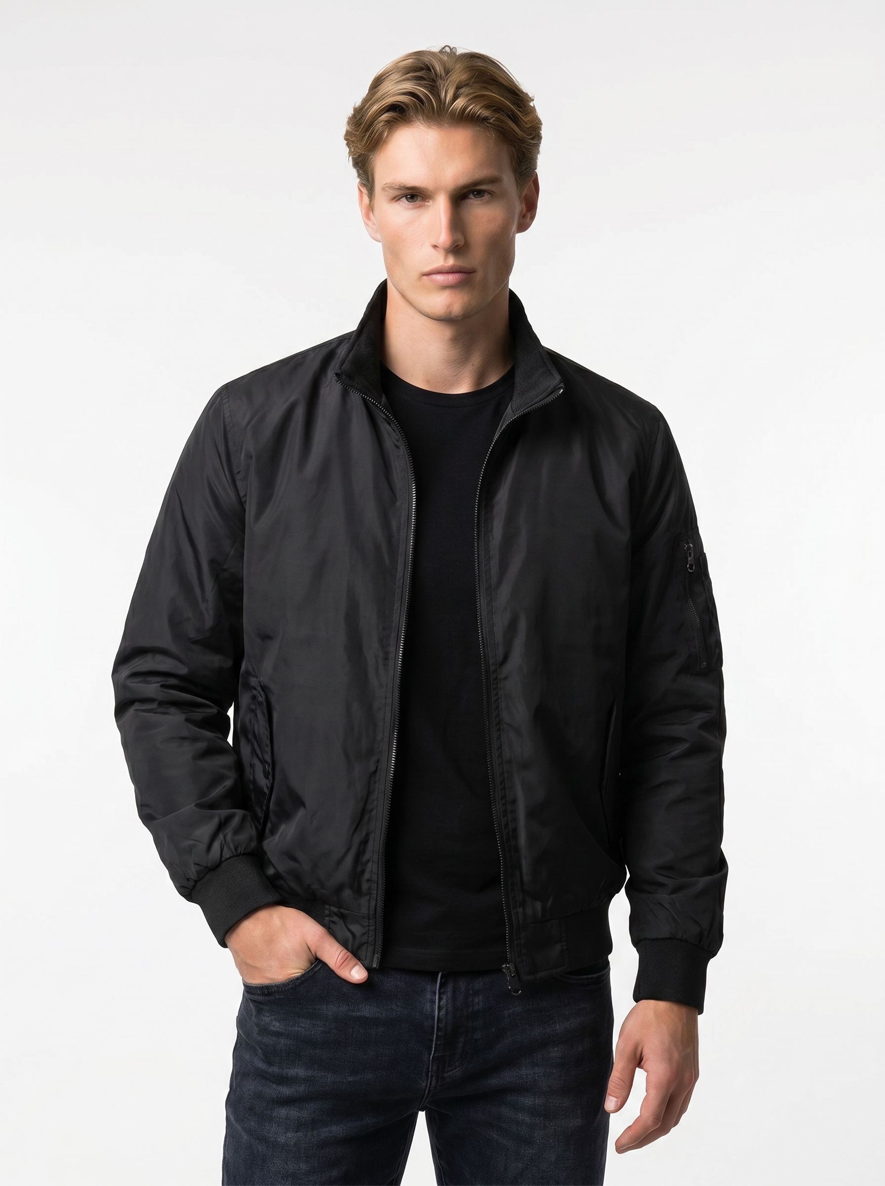 Men's Lightweight Zip-Up Bomber Jacket with Pockets | Casual Everyday Outerwear | Versatile Design for All Seasons