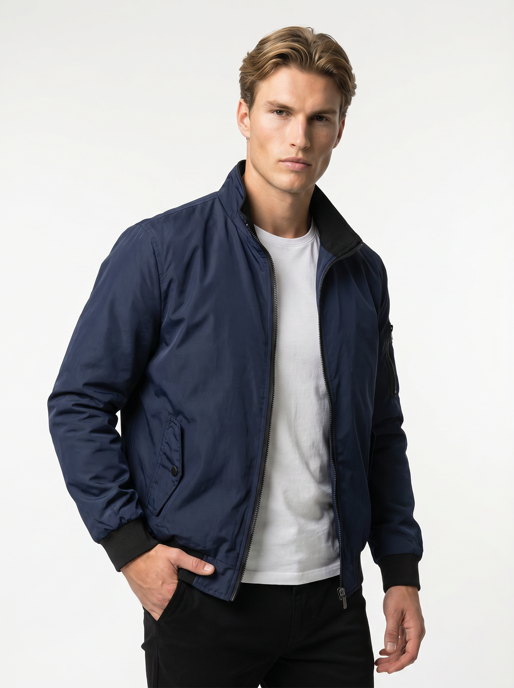 Men's Lightweight Zip-Up Bomber Jacket with Pockets | Casual Everyday Outerwear | Versatile Design for All Seasons
