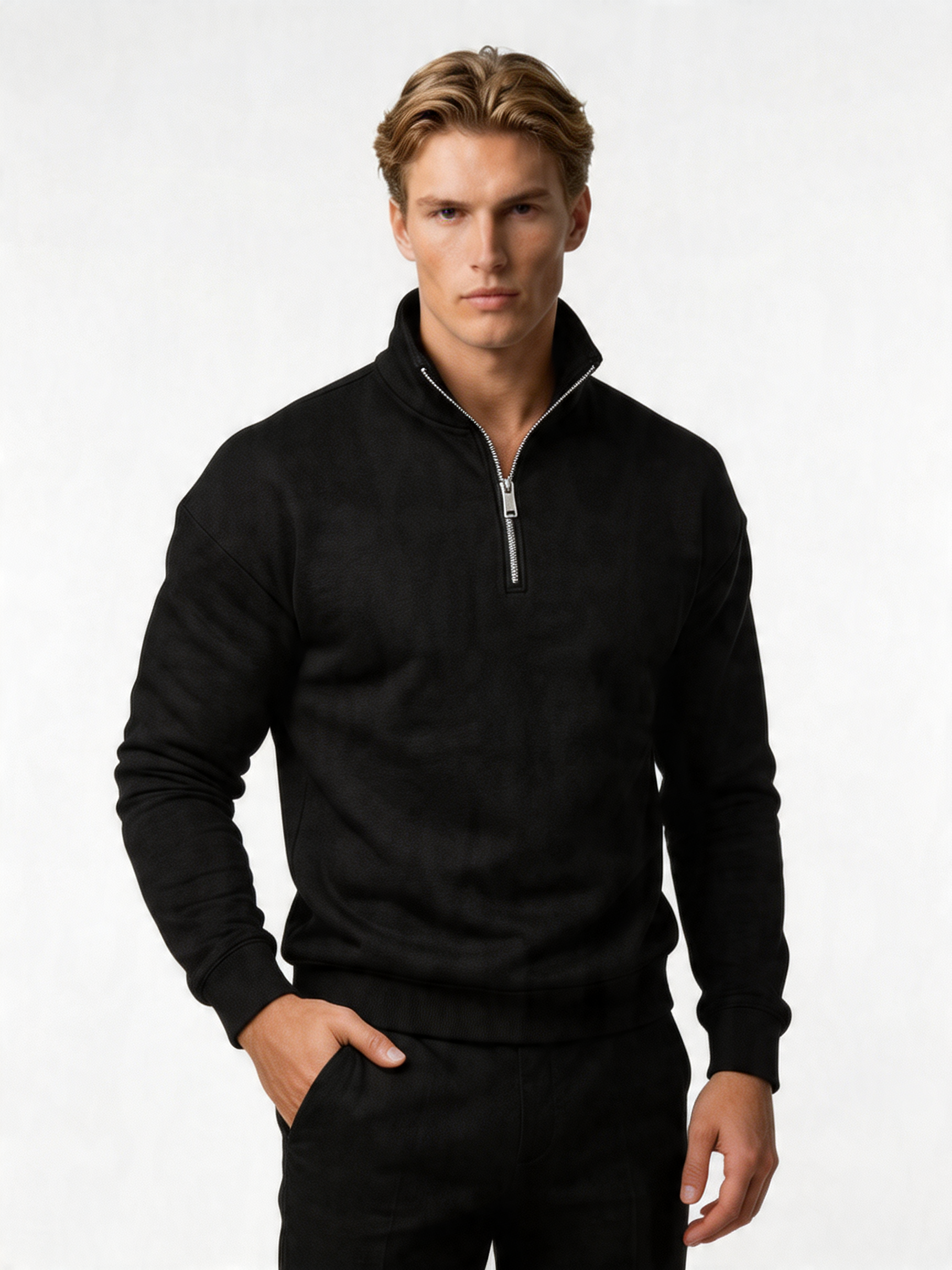 Men's Knitted Half Zip Sweater - Soft Fabric Pullover for Cozy Autumn and Winter Wear