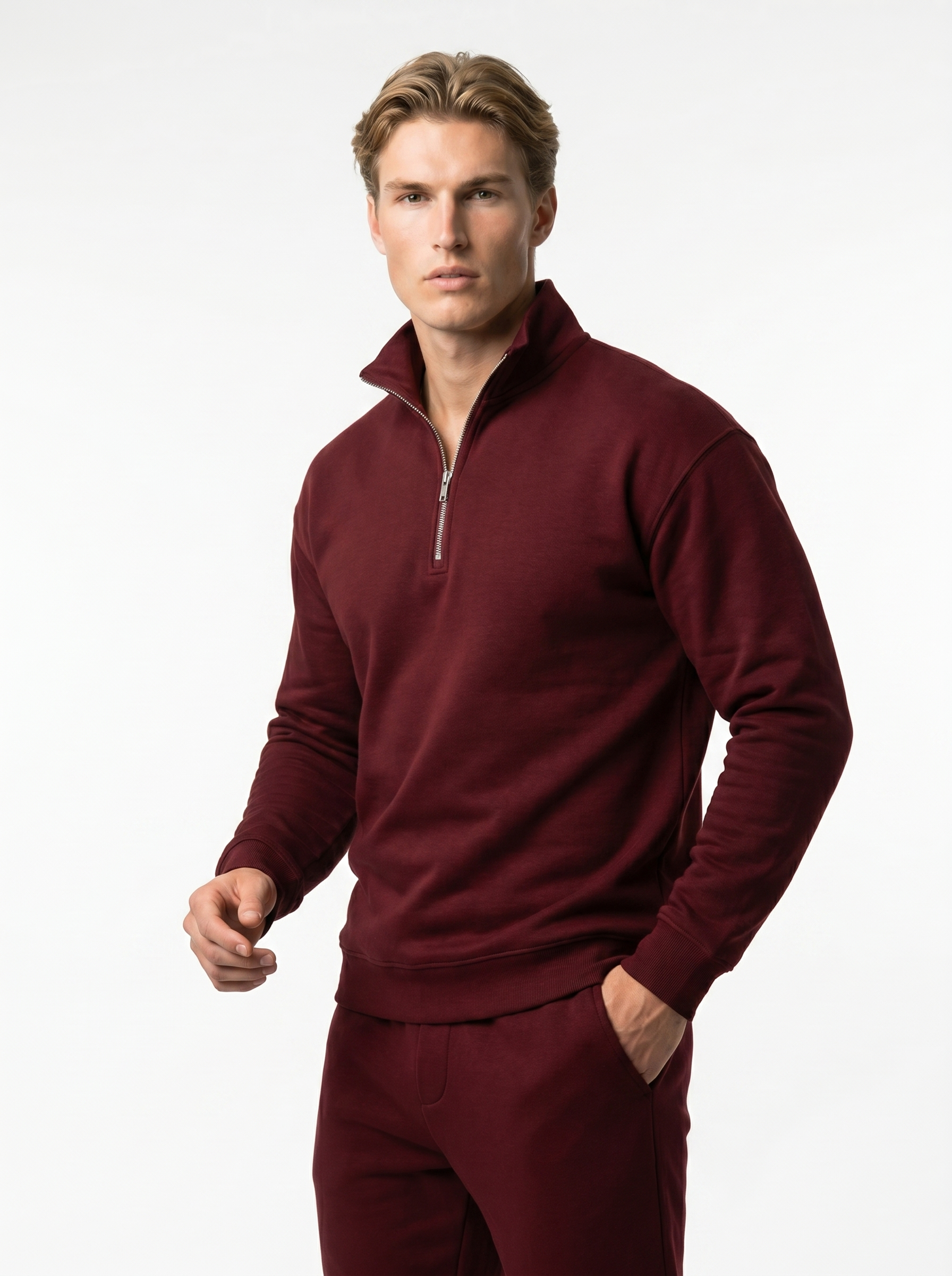 Men's Knitted Half Zip Sweater - Soft Fabric Pullover for Cozy Autumn and Winter Wear