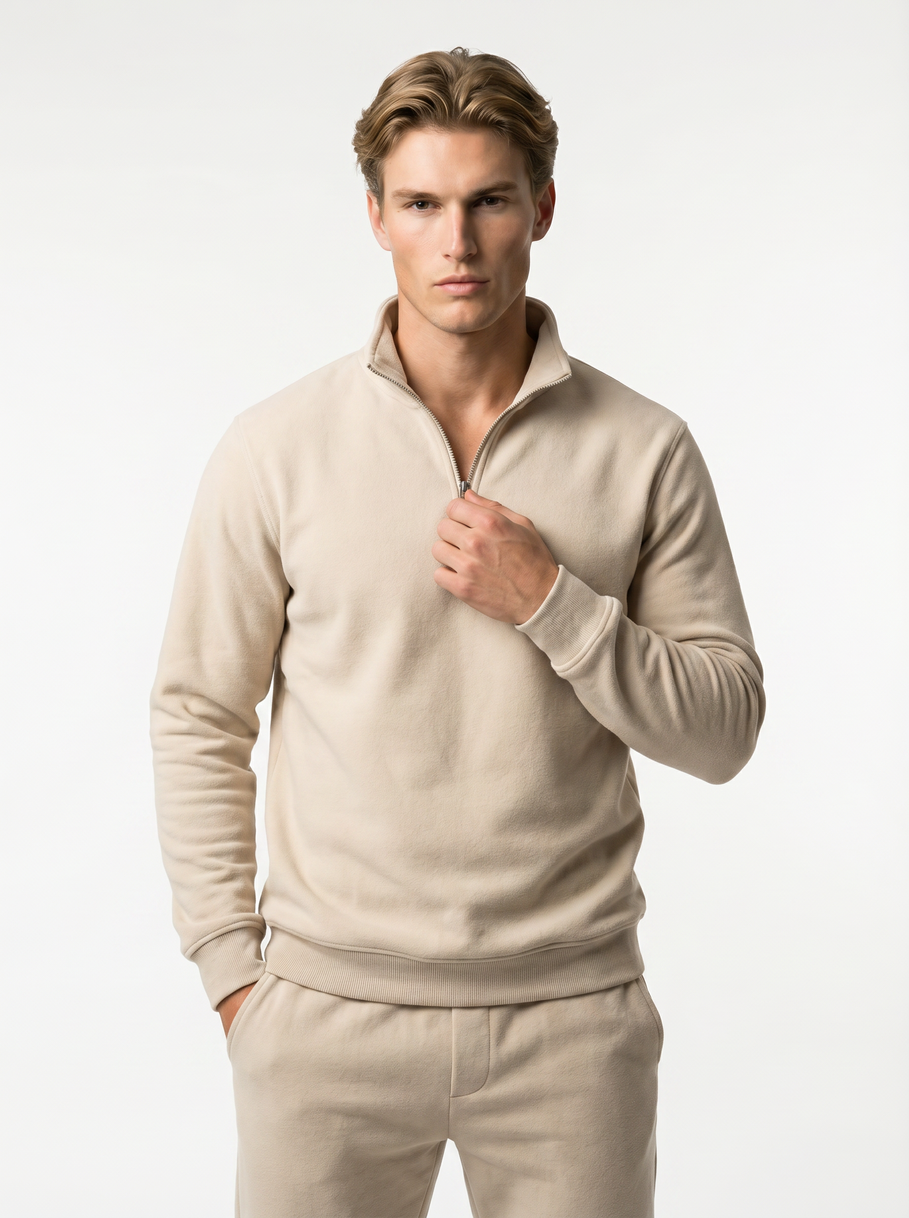 Men's Knitted Half Zip Sweater - Soft Fabric Pullover for Cozy Autumn and Winter Wear
