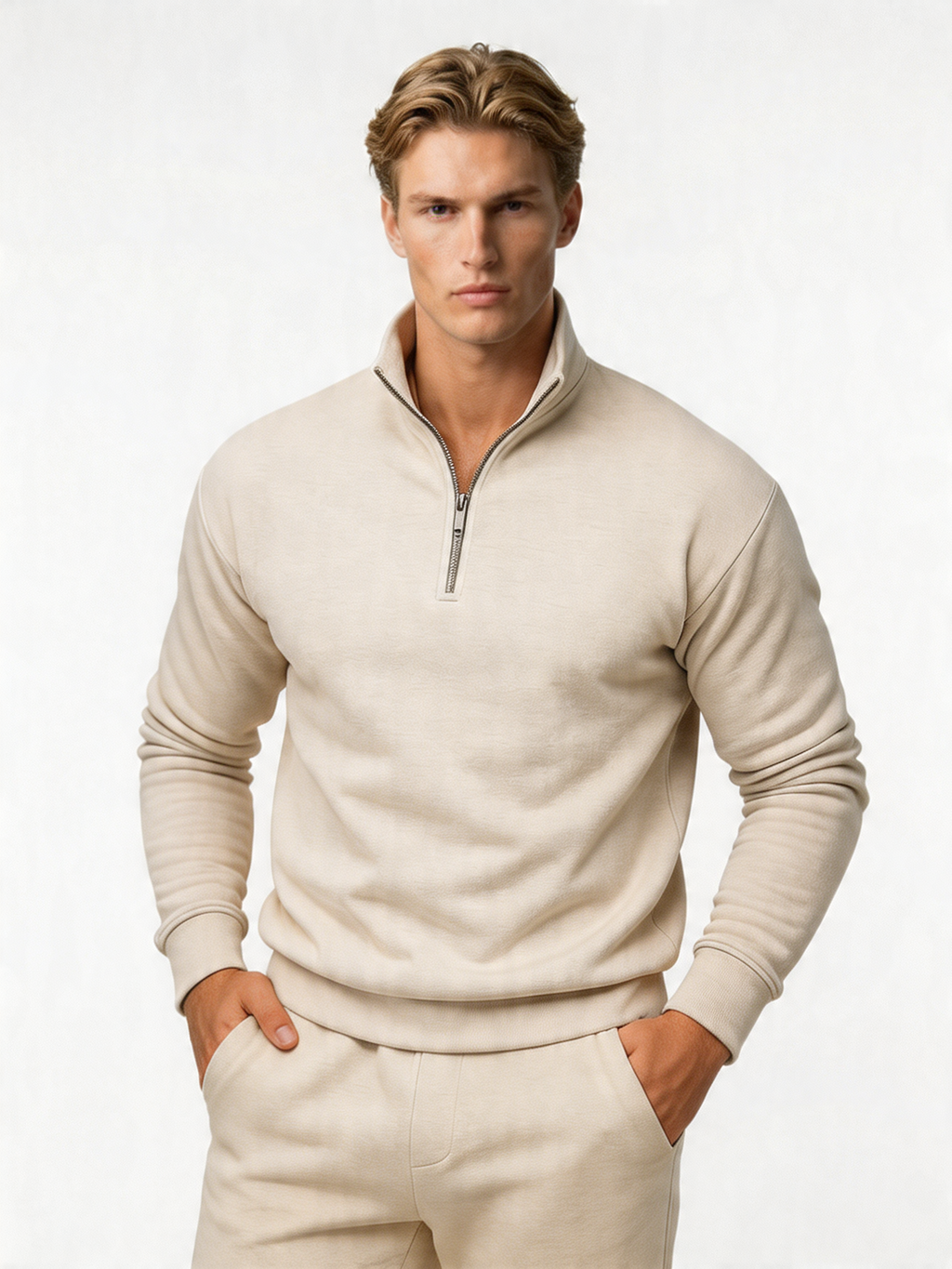 Men's Knitted Half Zip Pullover Sweater - Soft Fabric Jumper for Cozy Autumn and Winter Wear