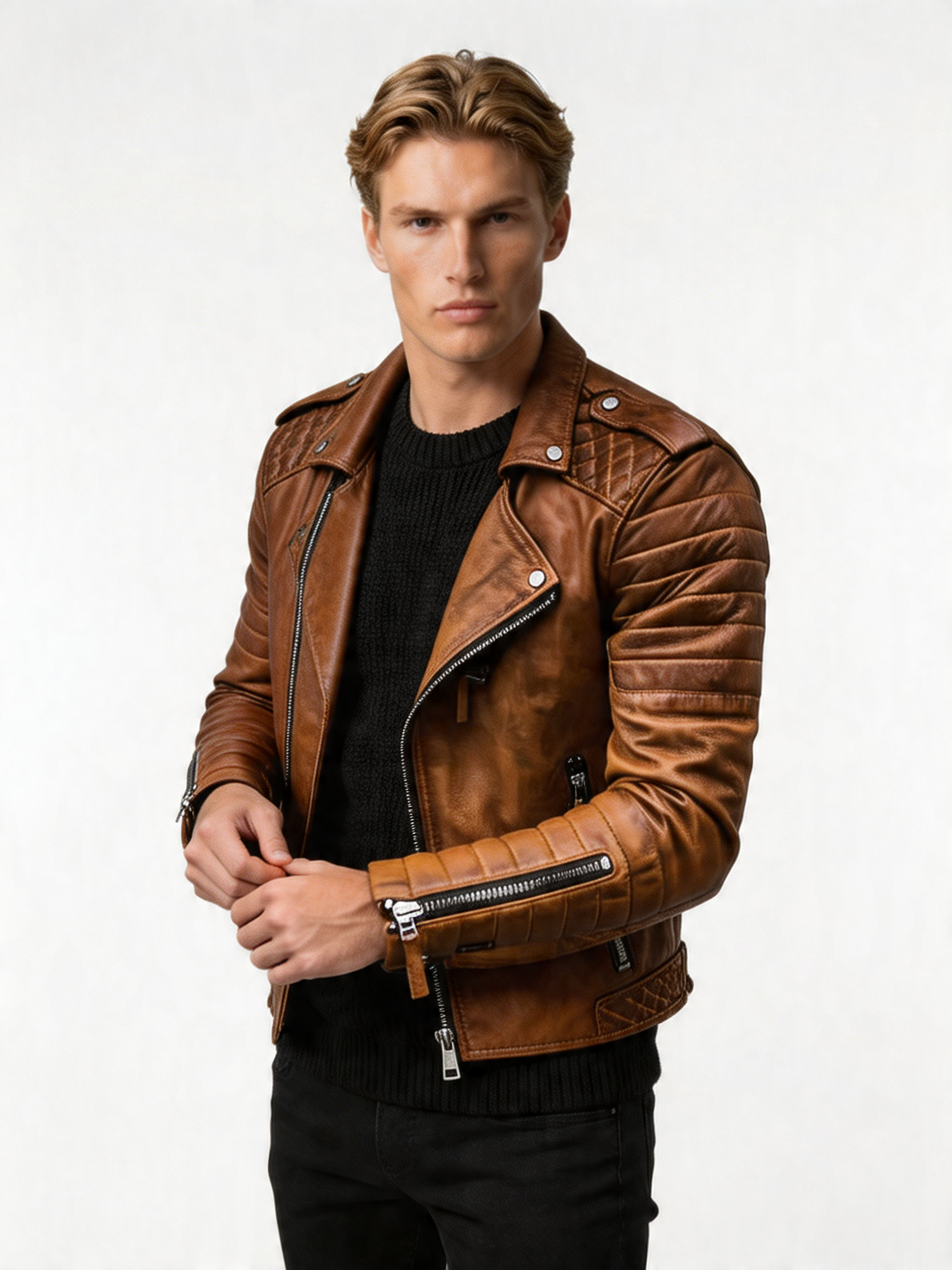 Men's Faux Leather Zip-Up Biker Jacket | Casual Riding Outerwear | Stylish Everyday Jacket