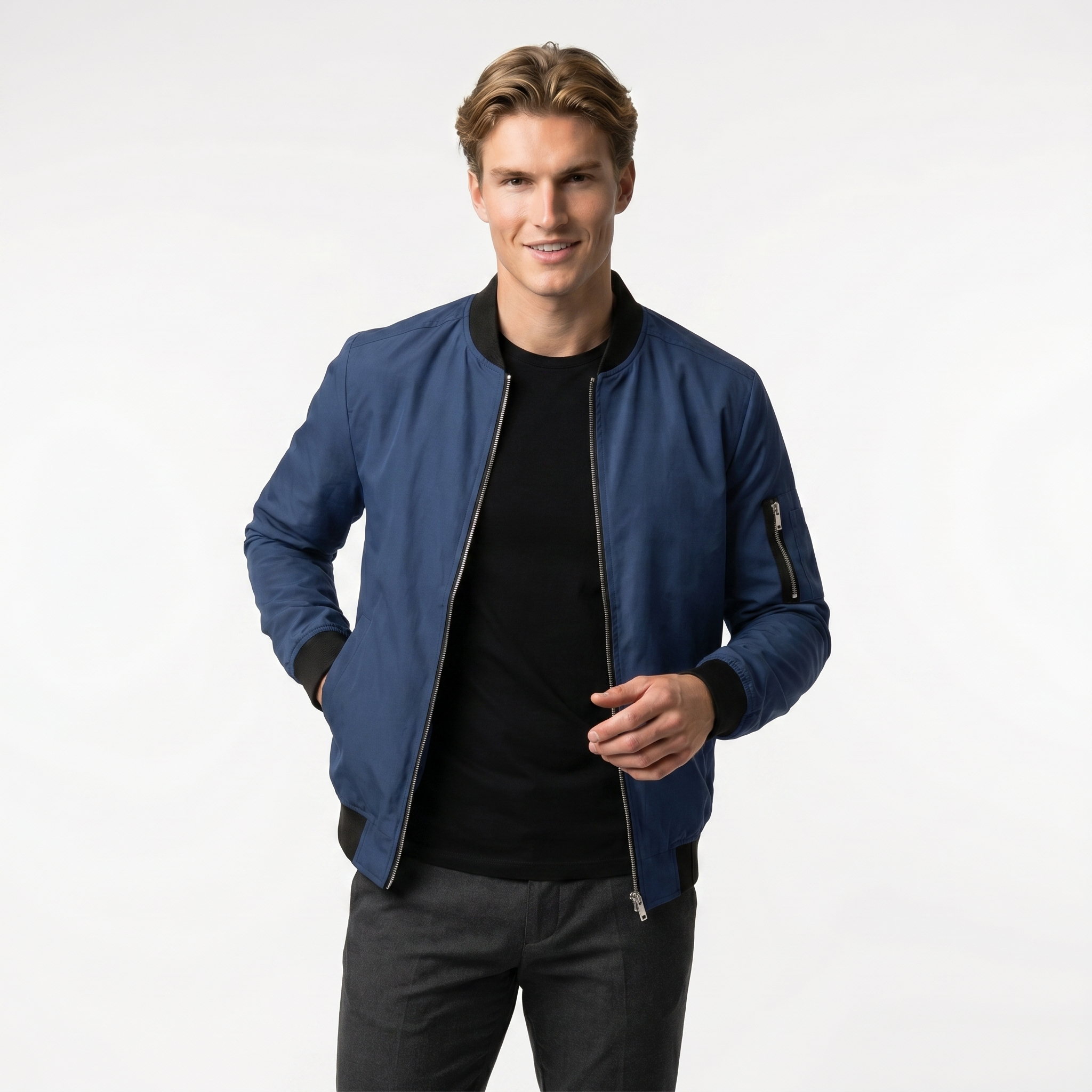 Men's Slim Fit Lightweight Zip-Up Bomber Jacket with Pockets - Casual Everyday Wear