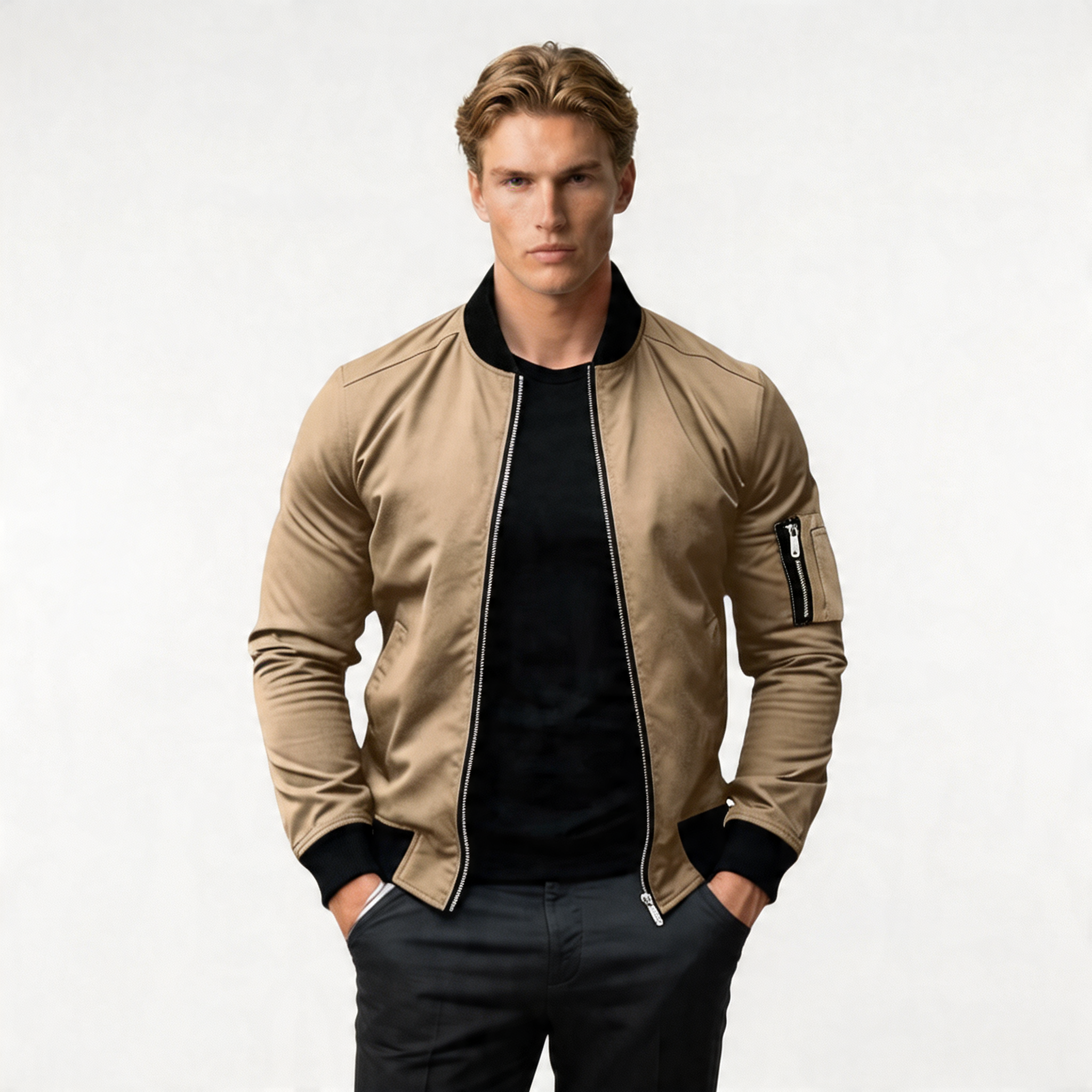 Men's Slim Fit Lightweight Zip-Up Bomber Jacket with Pockets - Casual Everyday Wear
