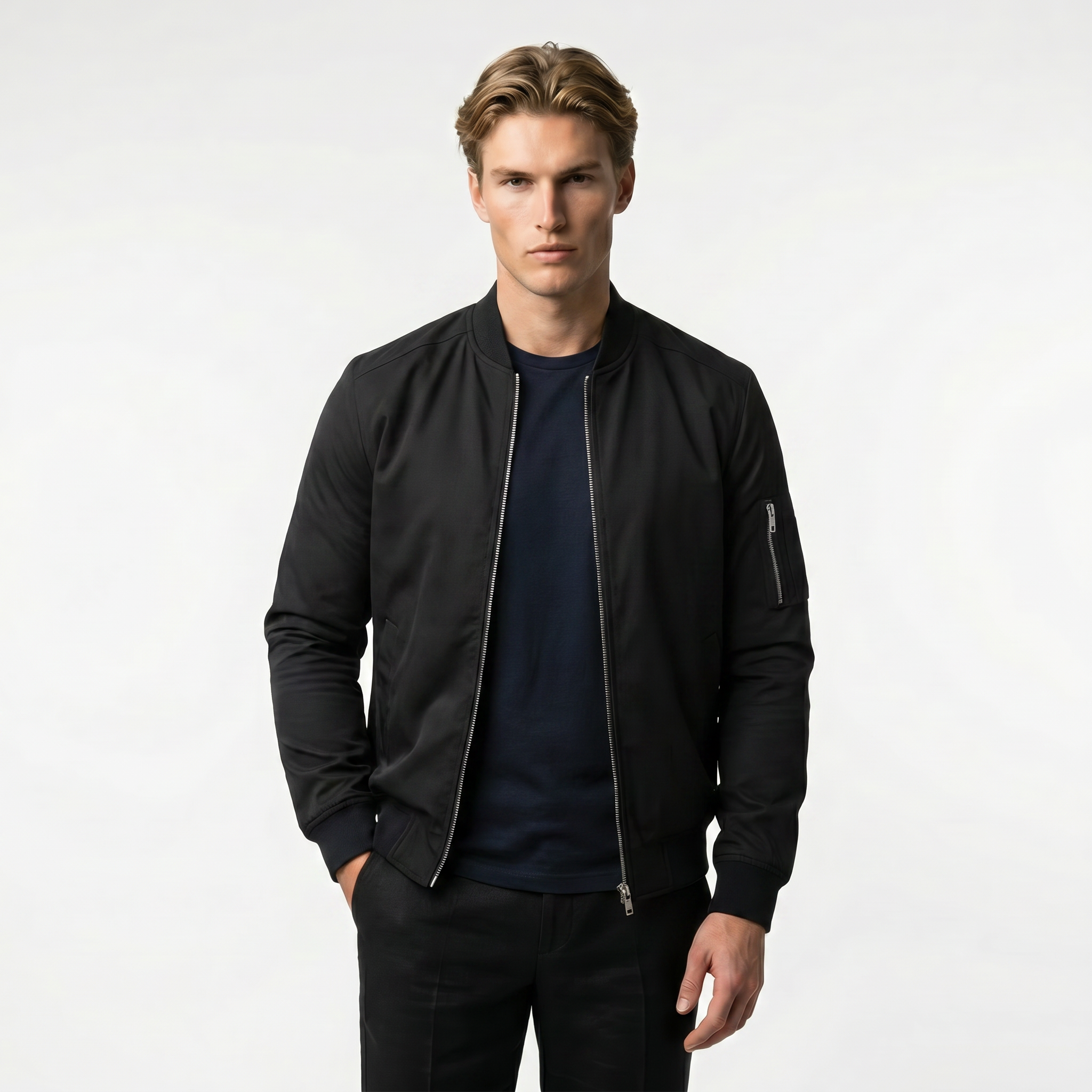 Men's Slim Fit Lightweight Zip-Up Bomber Jacket with Pockets - Casual Everyday Wear