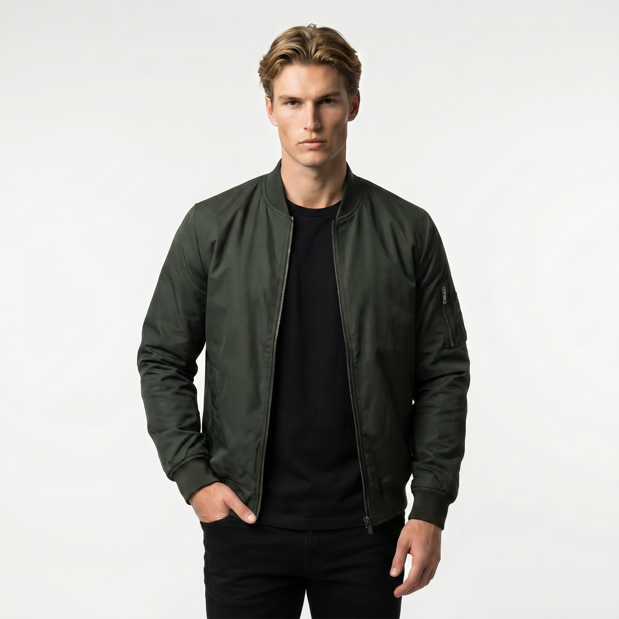 Men's Slim Fit Lightweight Zip-Up Bomber Jacket with Pockets - Casual Everyday Wear