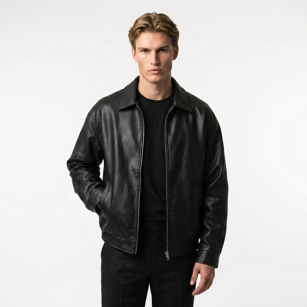 Men's Leather Bomber Jacket | Oversized Design | Casual Streetwear Outerwear for Everyday Use