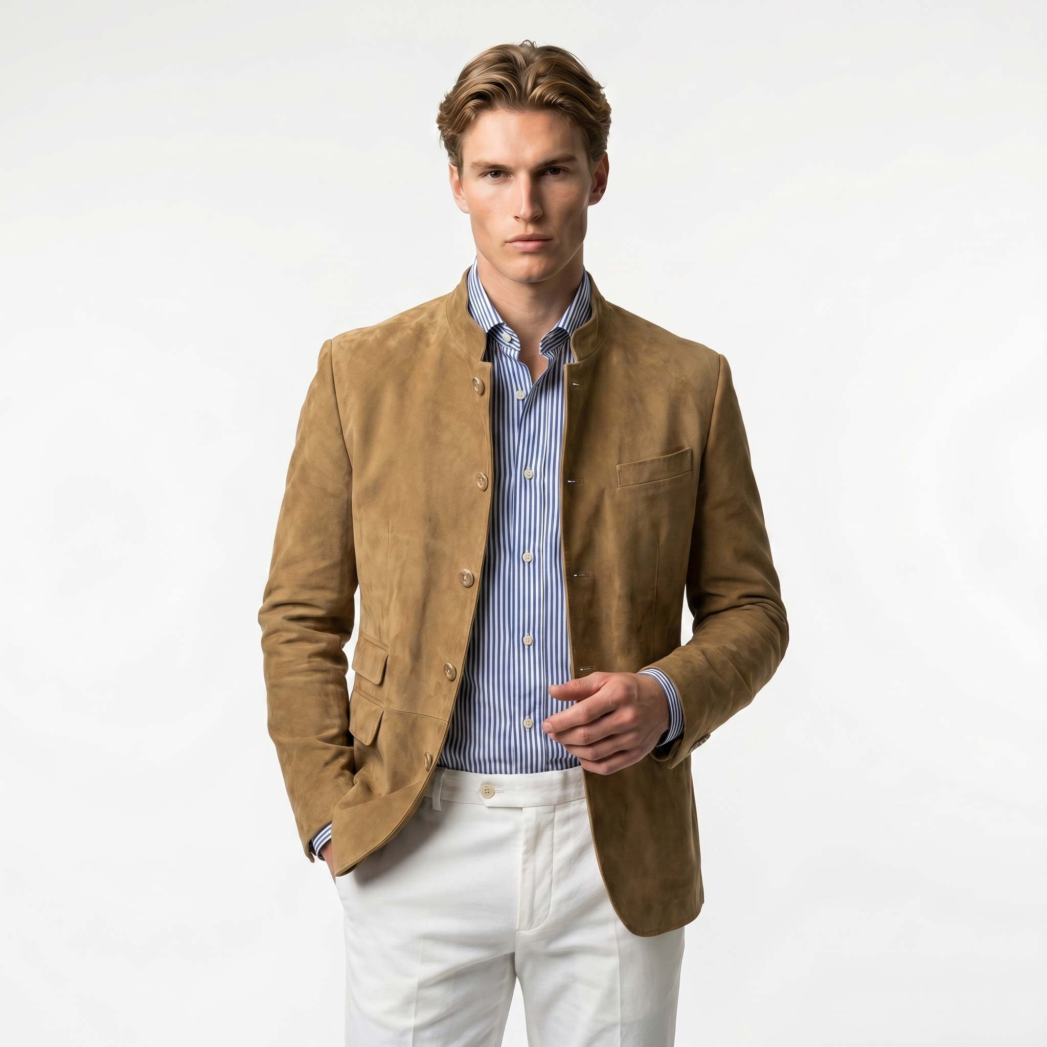 Men's Lightweight Mandarin Collar Blazer | Tailored Fit | Casual or Formal Wear | Ideal for Events and Office Attire
