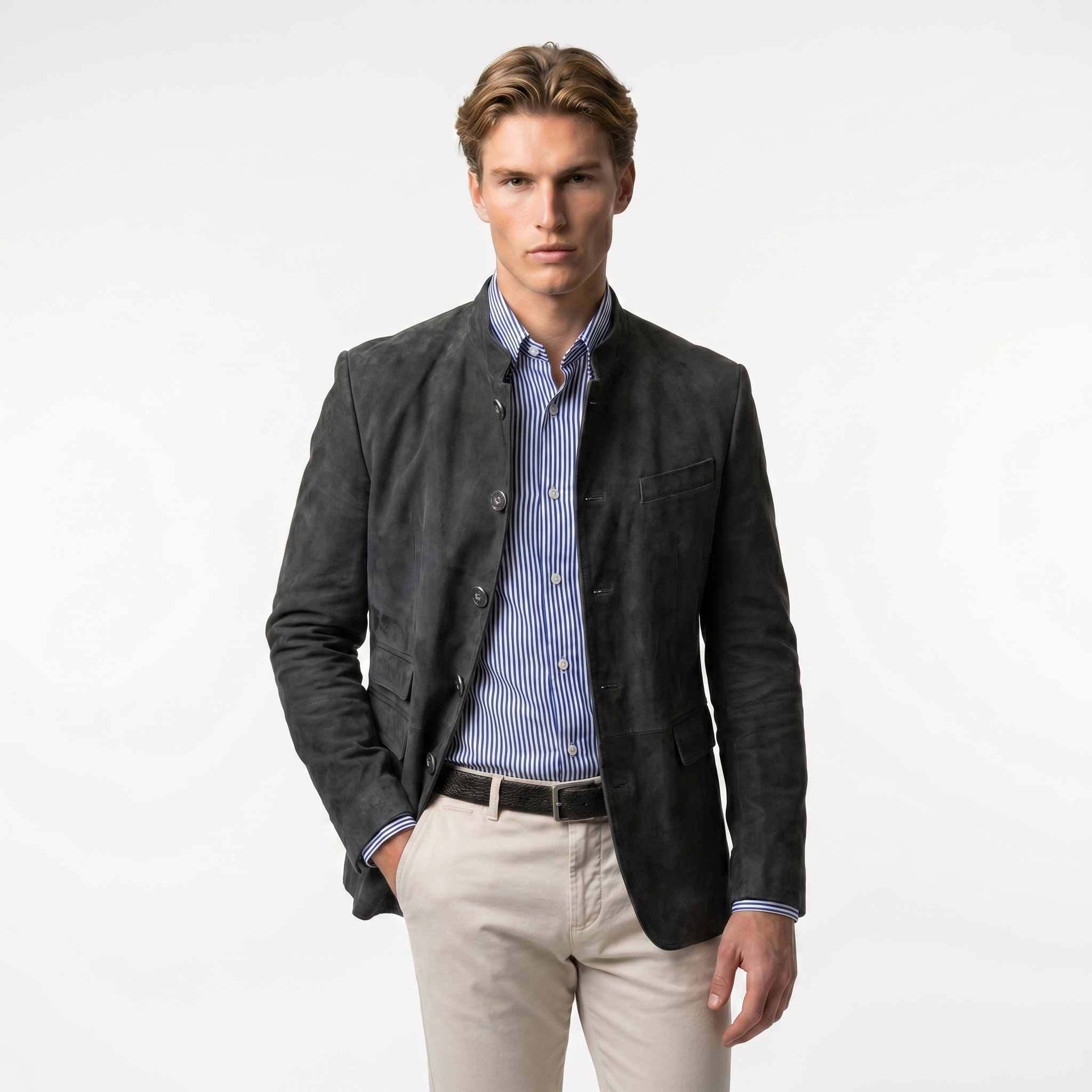 Men's Lightweight Mandarin Collar Blazer | Tailored Fit | Casual or Formal Wear | Ideal for Events and Office Attire