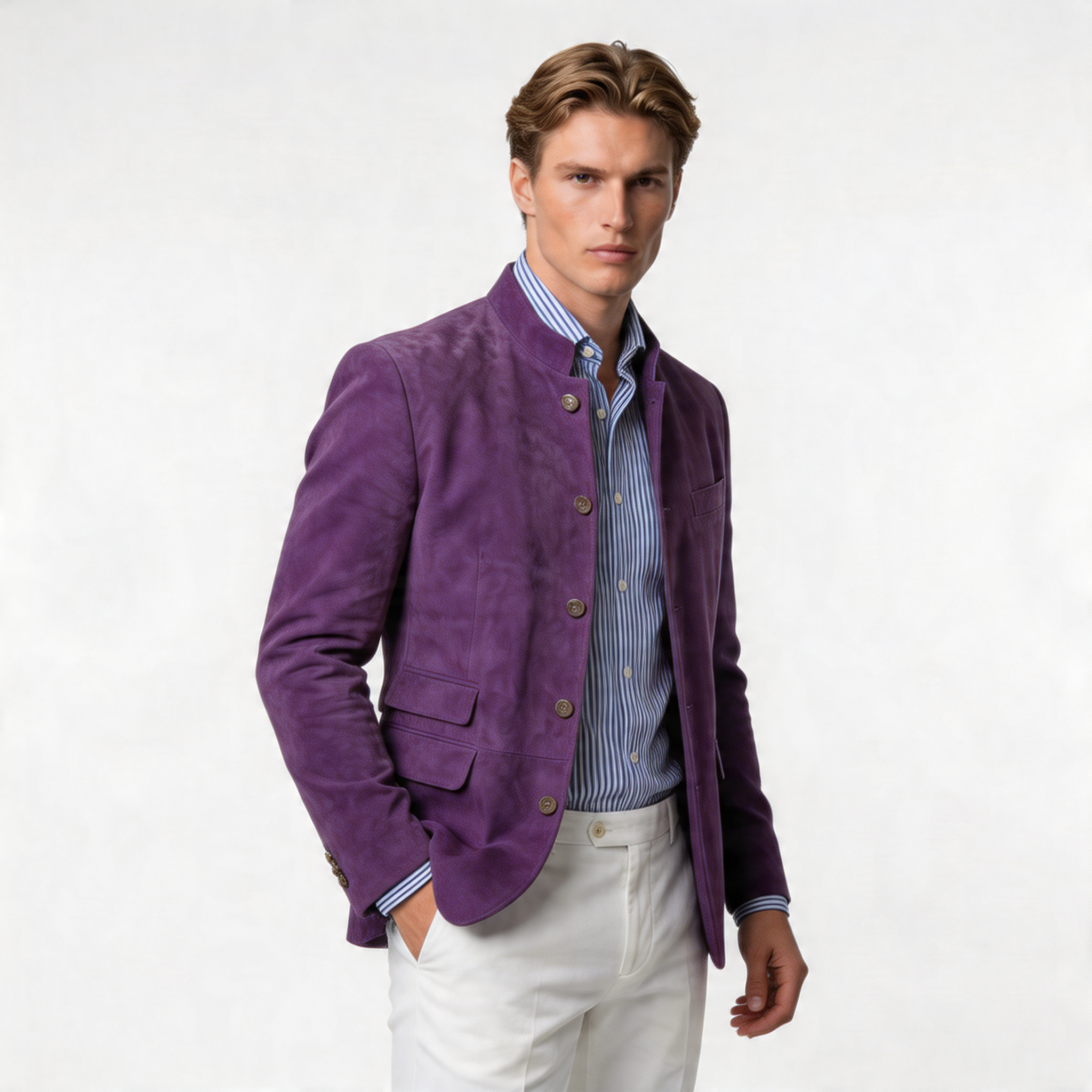 Men's Lightweight Mandarin Collar Blazer | Tailored Fit | Casual or Formal Wear | Ideal for Events and Office Attire