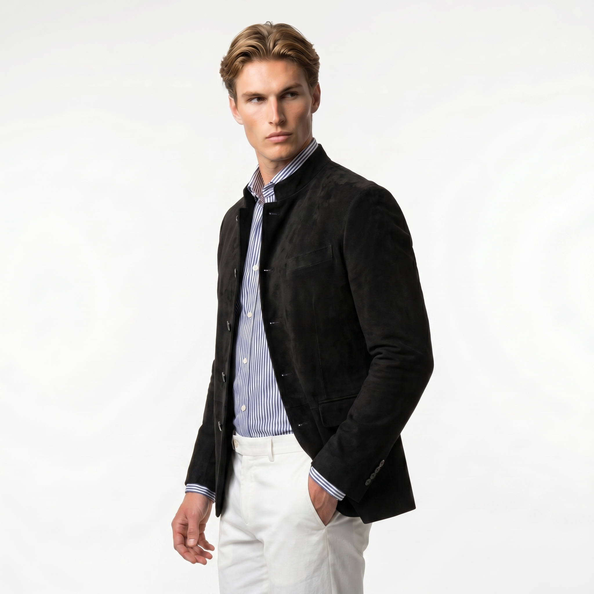 Men's Lightweight Mandarin Collar Blazer | Tailored Fit | Casual or Formal Wear | Ideal for Events and Office Attire