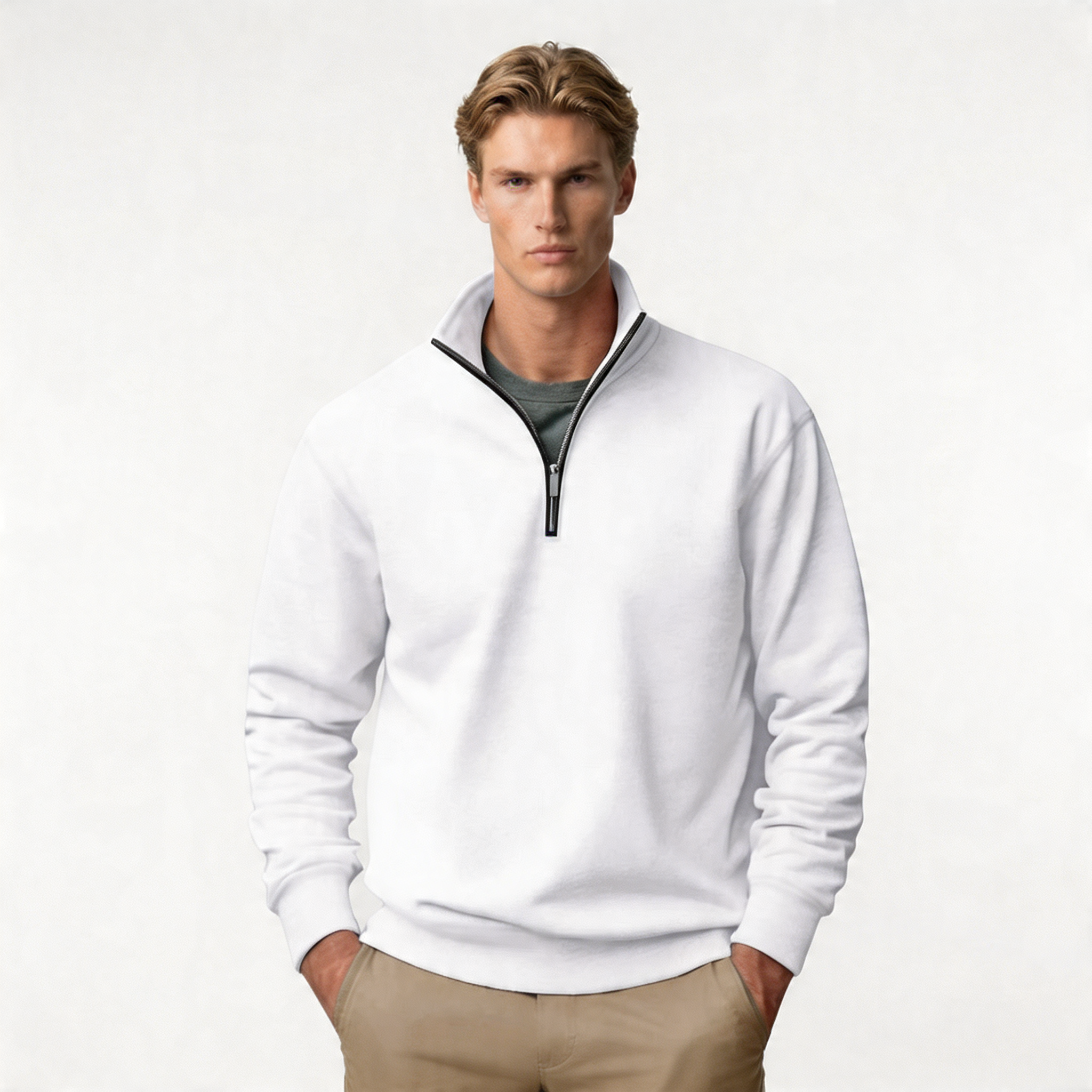 Men's Quarter Zip Sweatshirt | Soft Cotton Blend | Lightweight Casual Wear | Comfortable Everyday Style