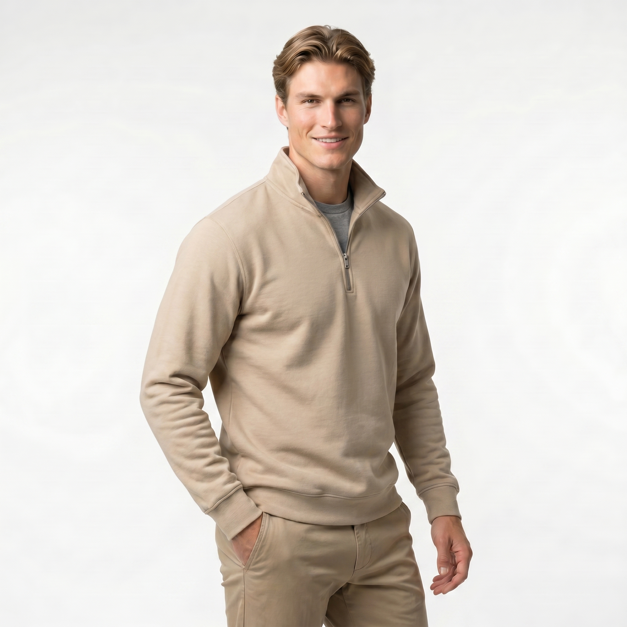 Men's Quarter Zip Sweatshirt | Soft Cotton Blend | Lightweight Casual Wear | Comfortable Everyday Style