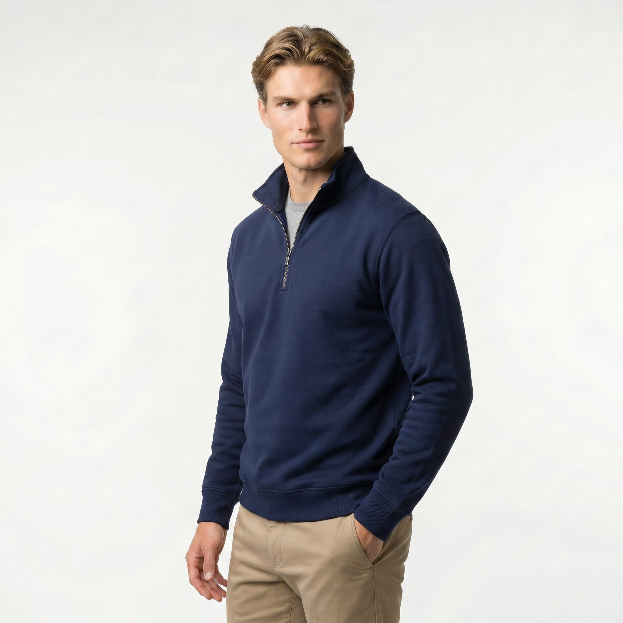 Men's Quarter Zip Sweatshirt | Soft Cotton Blend | Lightweight Casual Wear | Comfortable Everyday Style