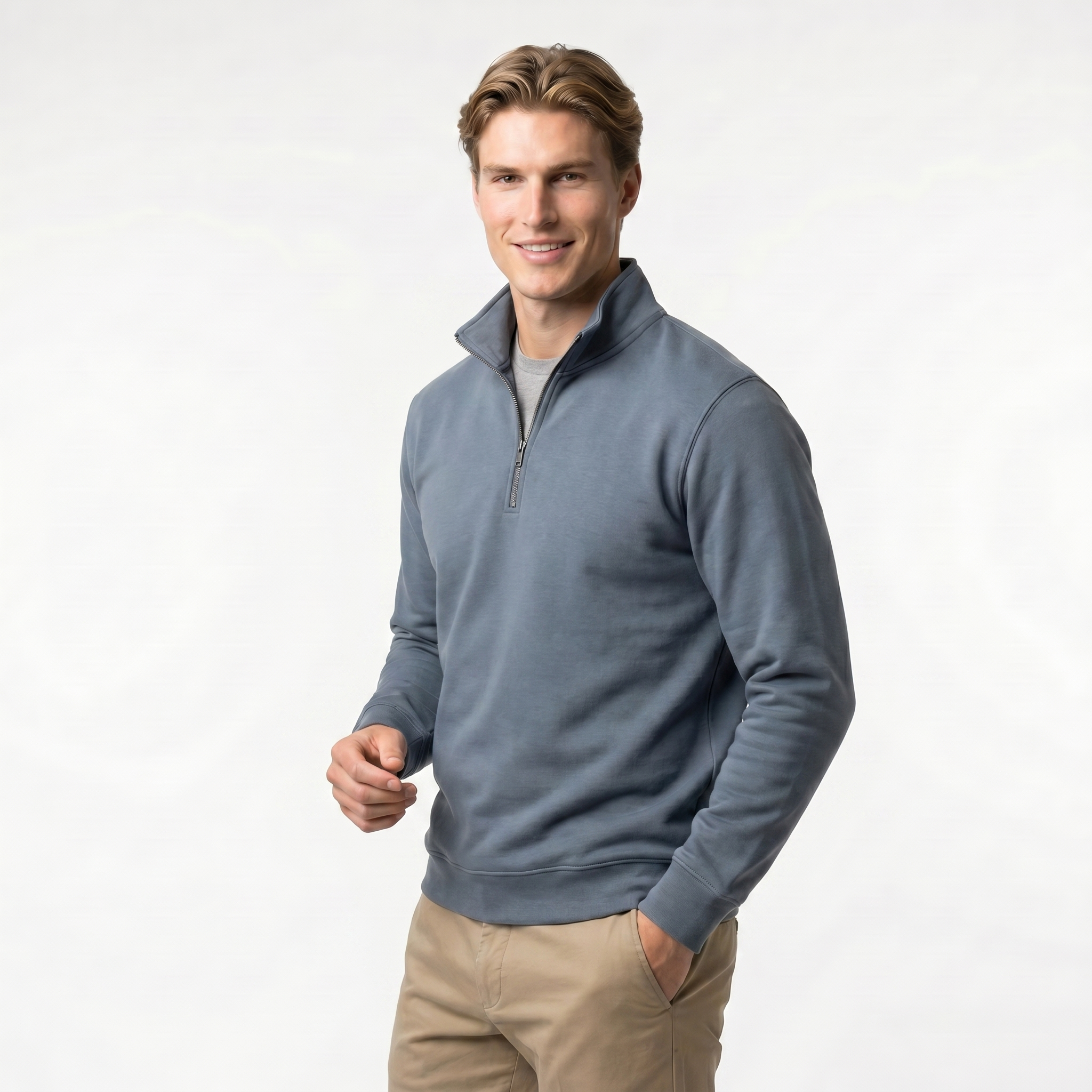 Men's Quarter Zip Sweatshirt | Soft Cotton Blend | Lightweight Casual Wear | Comfortable Everyday Style