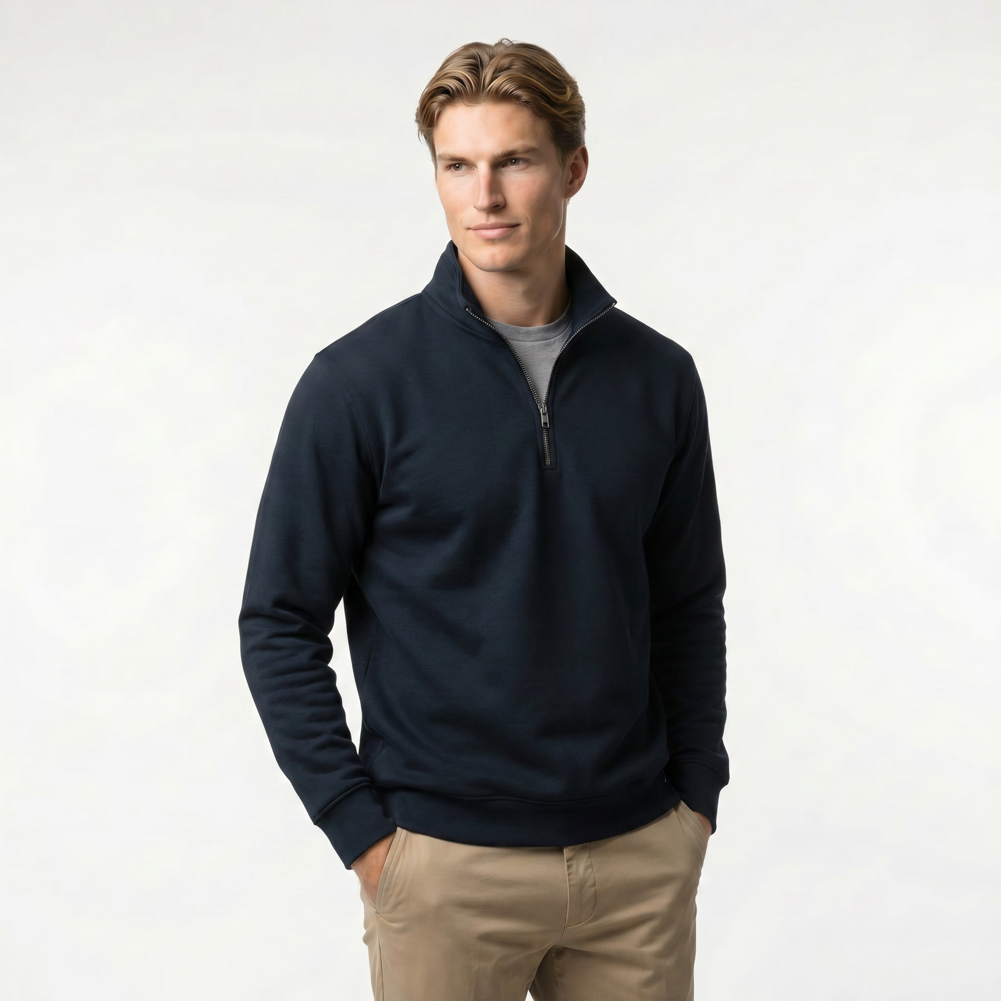 Men's Quarter Zip Sweatshirt | Soft Cotton Blend | Lightweight Casual Wear | Comfortable Everyday Style
