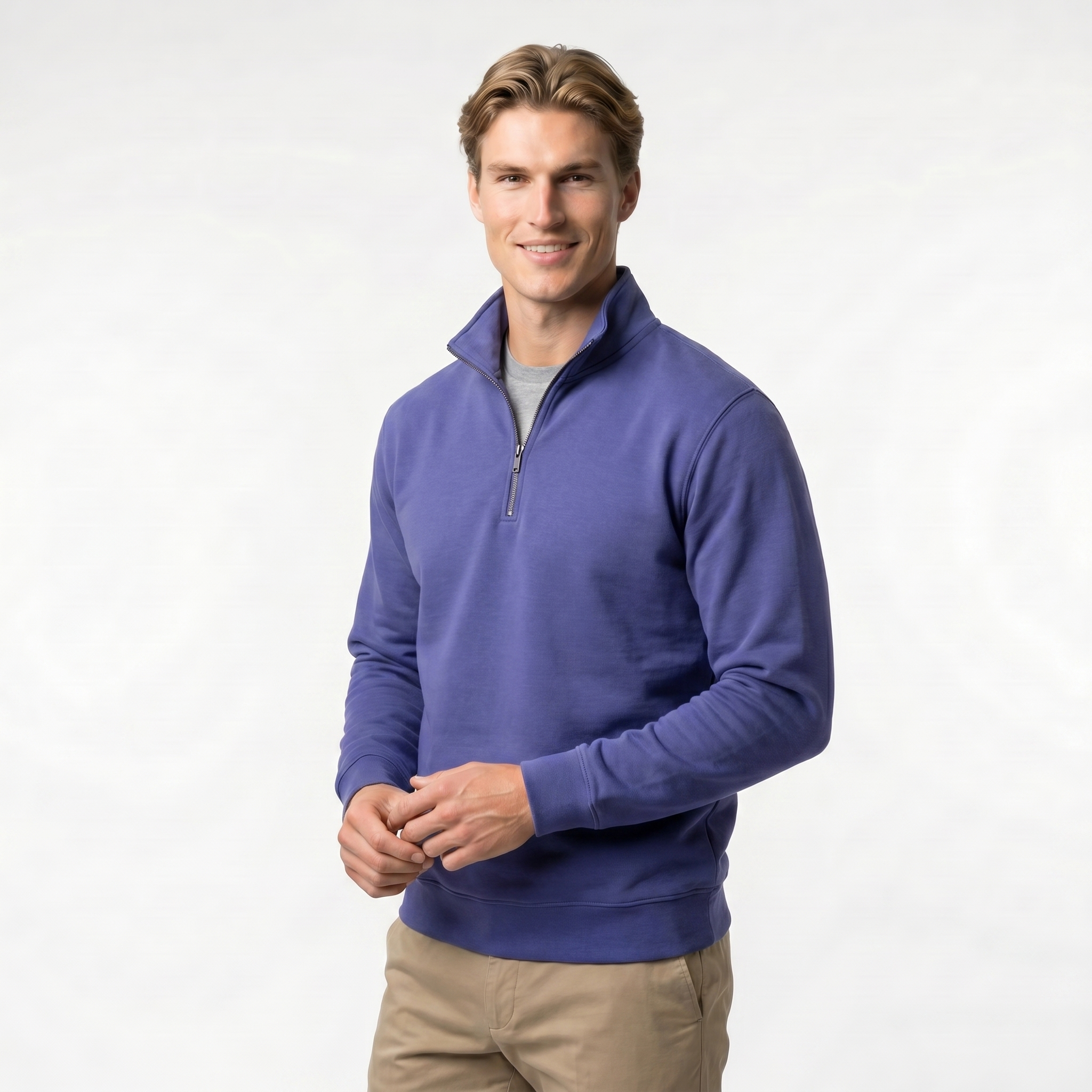 Men's Quarter Zip Sweatshirt | Soft Cotton Blend | Lightweight Casual Wear | Comfortable Everyday Style