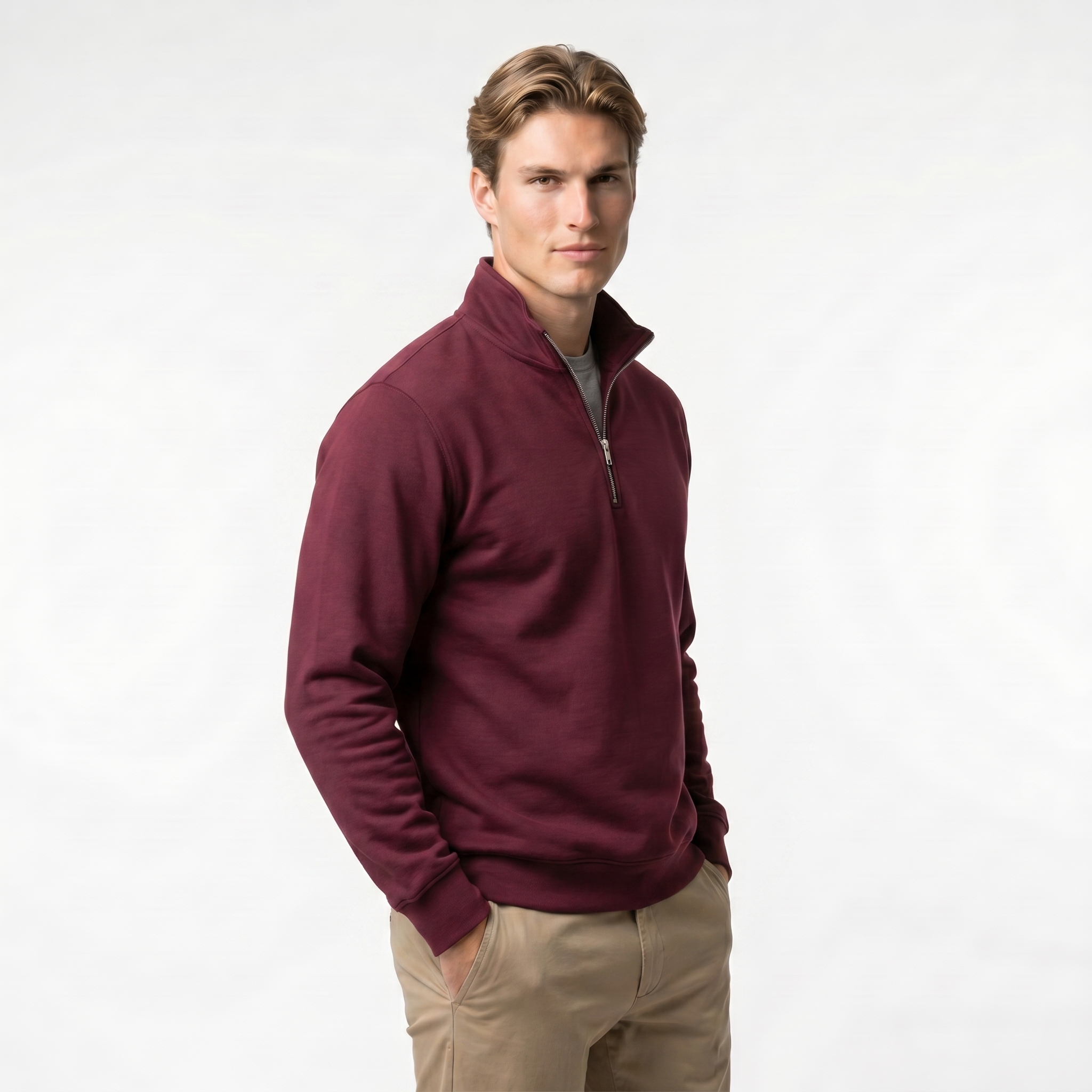 Men's Quarter Zip Sweatshirt | Soft Cotton Blend | Lightweight Casual Wear | Comfortable Everyday Style