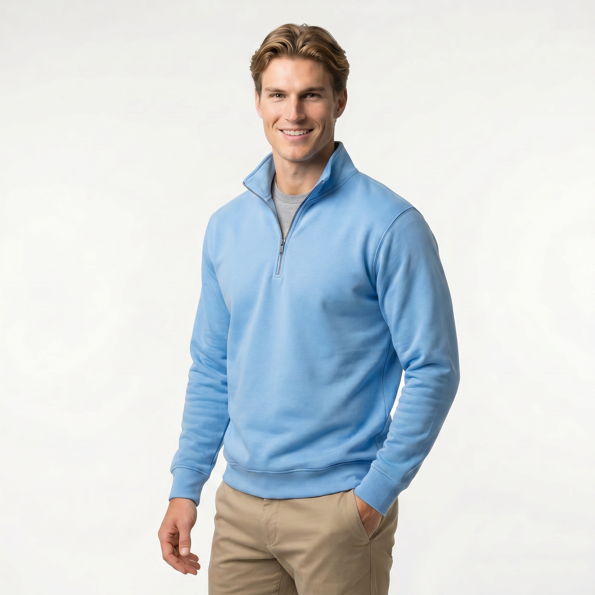 Men's Quarter Zip Sweatshirt | Soft Cotton Blend | Lightweight Casual Wear | Comfortable Everyday Style