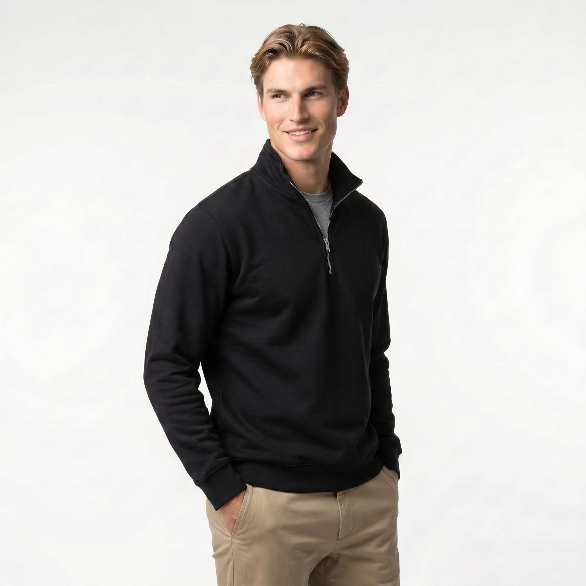 Men's Quarter Zip Sweatshirt | Soft Cotton Blend | Lightweight Casual Wear | Comfortable Everyday Style