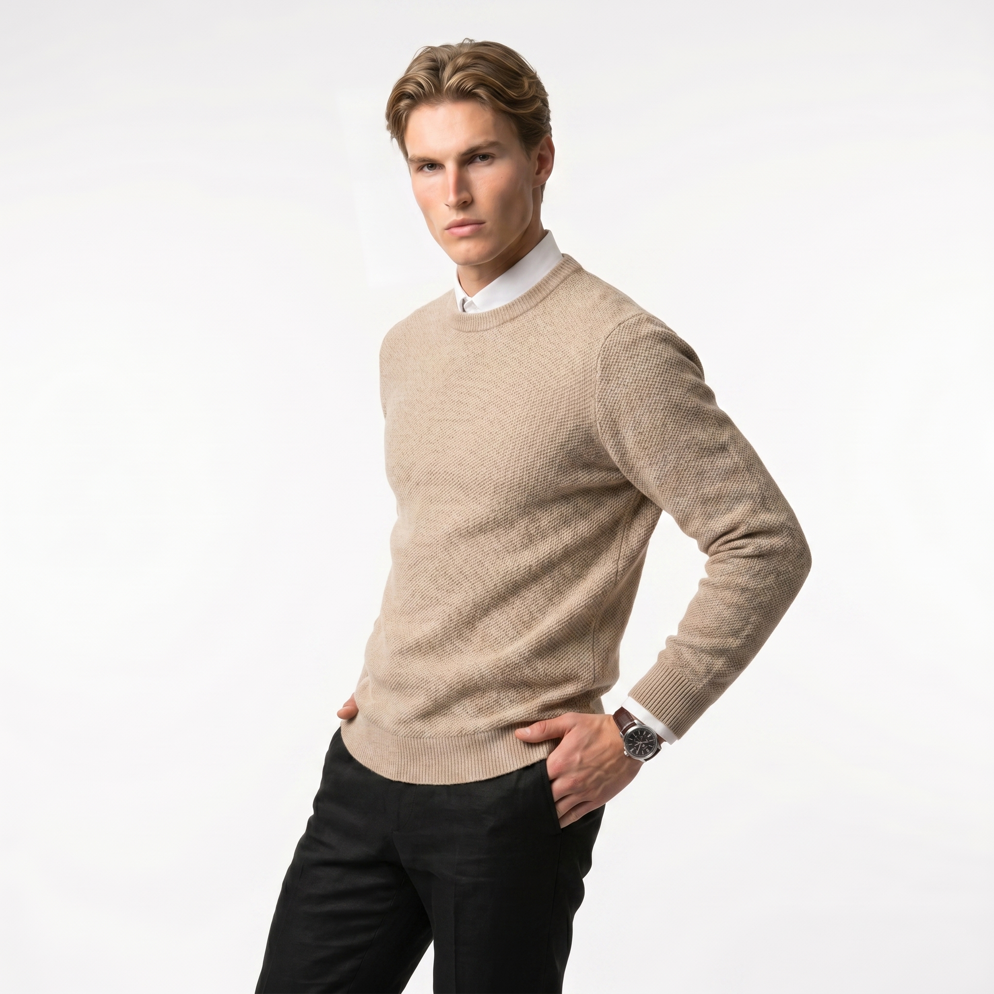 Men's Winter Pullover Sweater - Warm Knit Fabric - Classic Casual Style for Everyday Wear