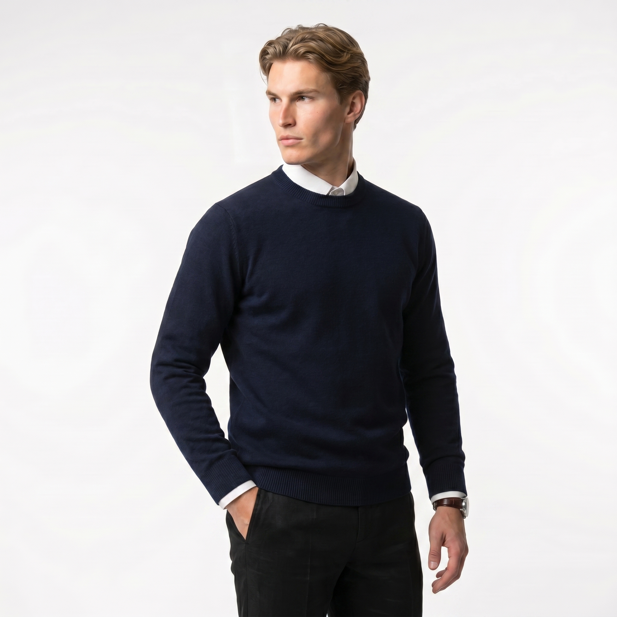 Men's Winter Pullover Sweater - Warm Knit Fabric - Classic Casual Style for Everyday Wear