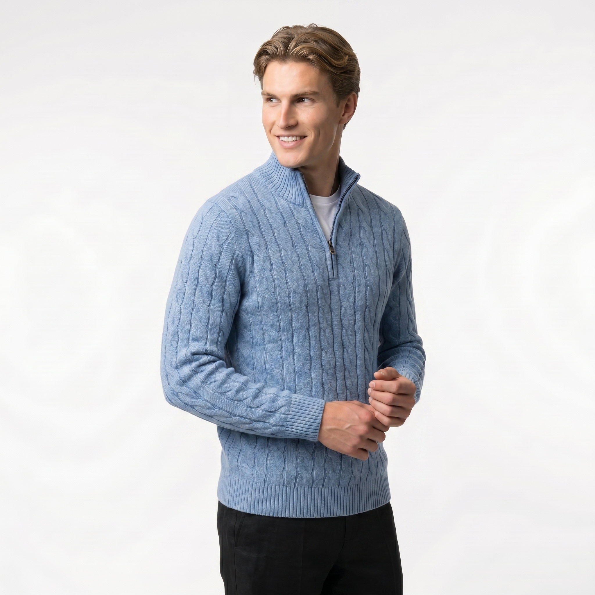Men's Cable Knit Zip Neck Sweater | Warm Knit Fabric | Casual Layering for Cool Weather