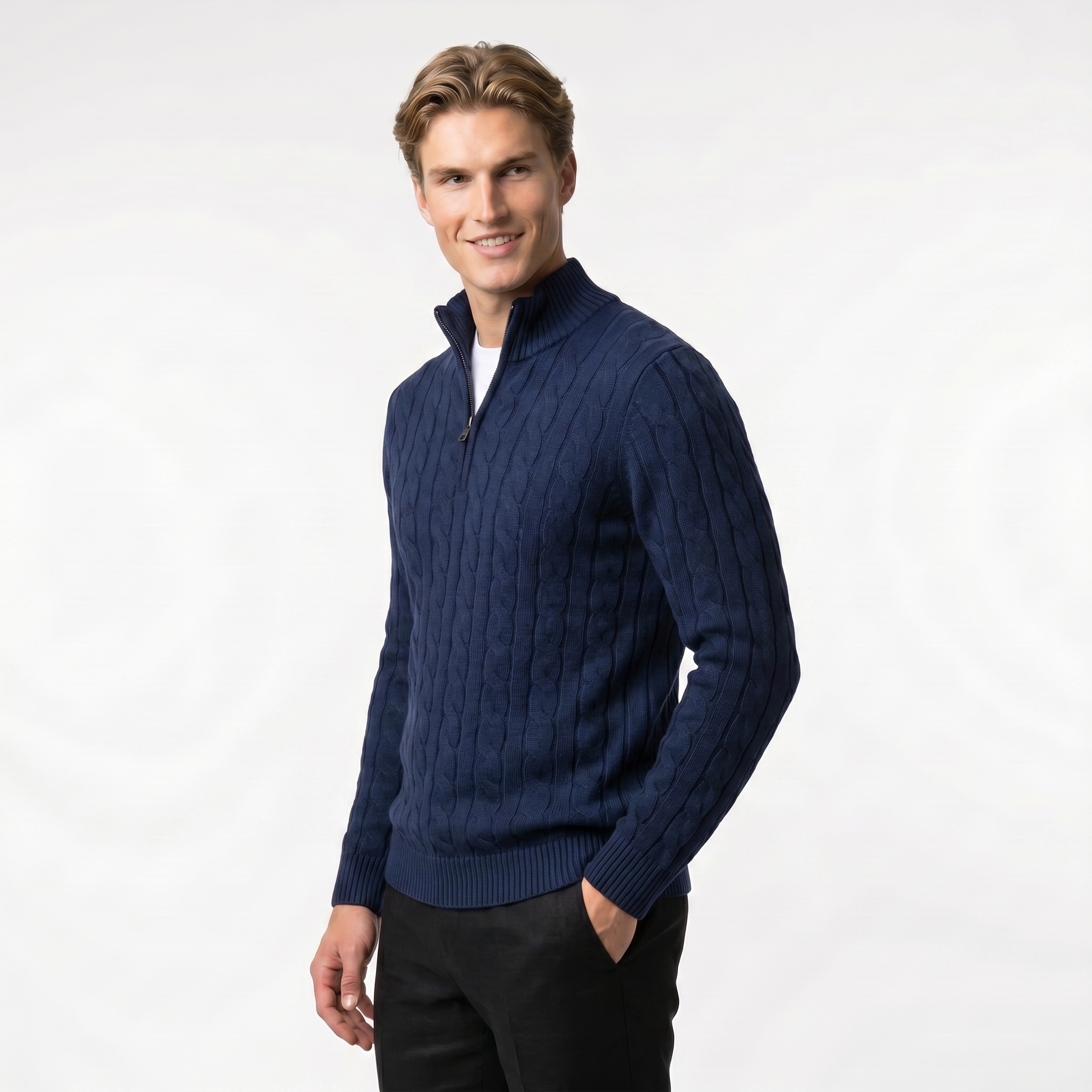 Men's Cable Knit Zip Neck Sweater | Warm Knit Fabric | Casual Layering for Cool Weather