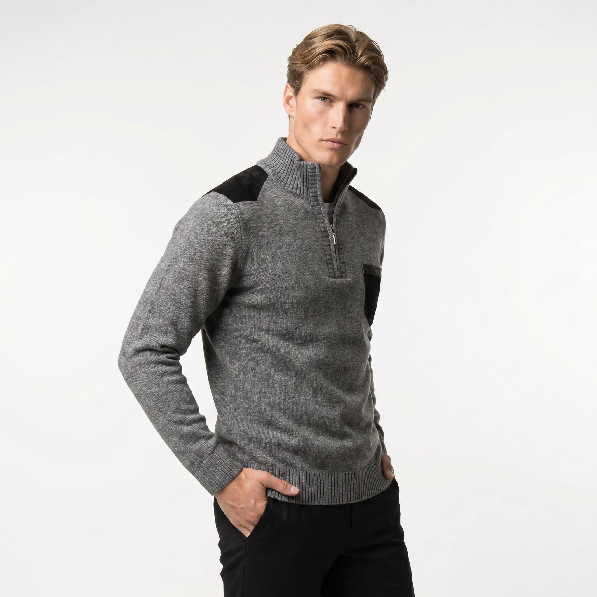 Men's Knit Zip Sweater with Pocket | Comfortable Casual Wear for Everyday Style