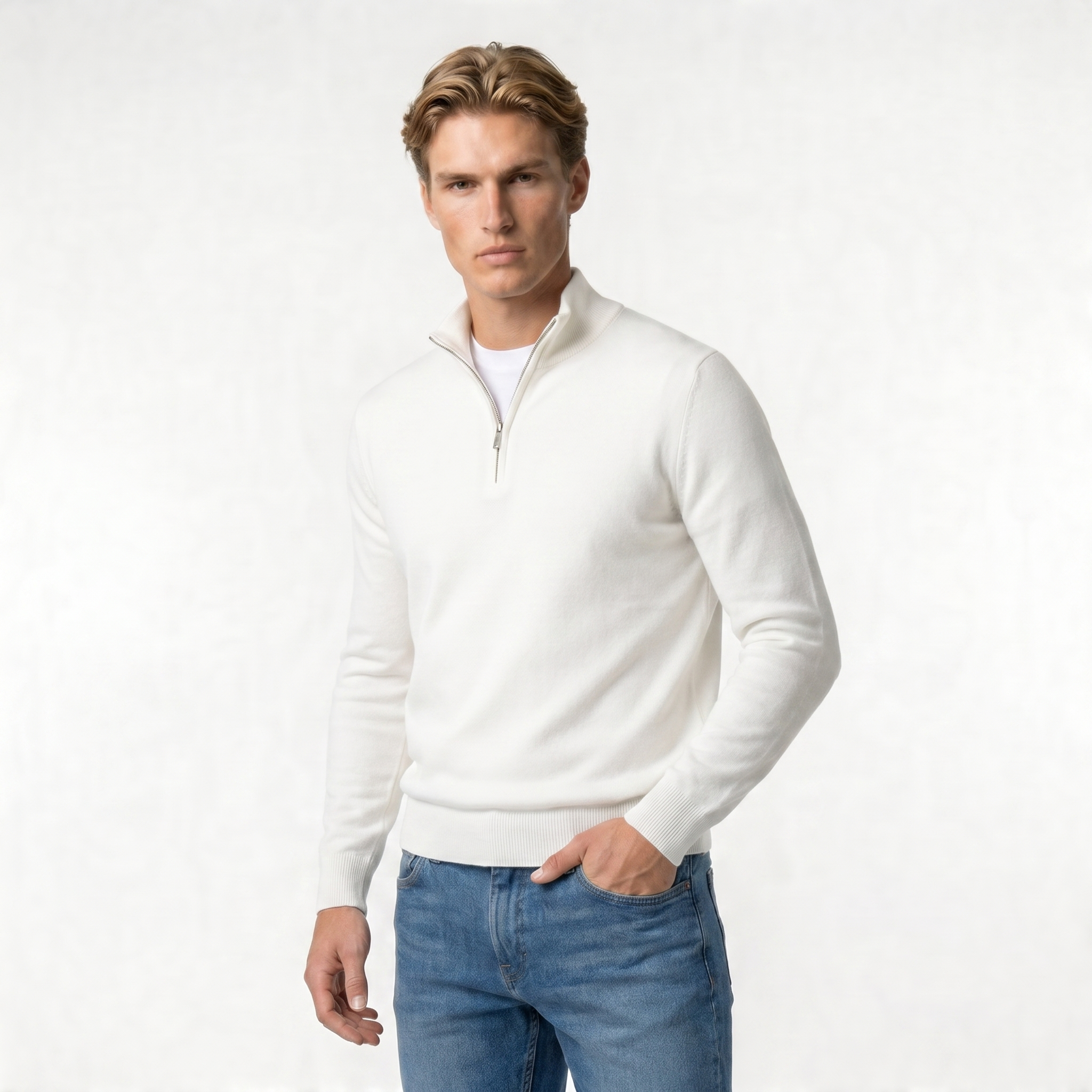 Men's Zip Neck Sweater | Soft Knit Fabric | Casual Layering | Versatile Everyday Wear