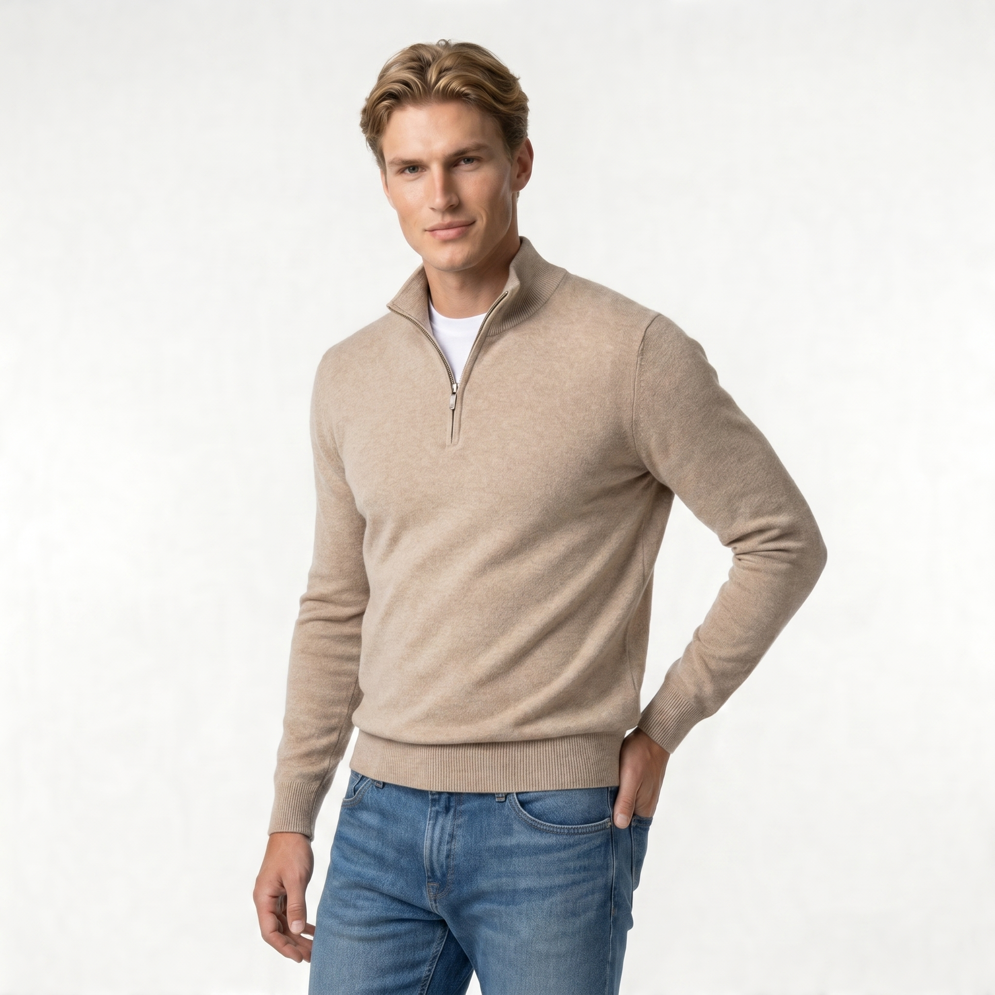 Men's Zip Neck Sweater | Soft Knit Fabric | Casual Layering | Versatile Everyday Wear