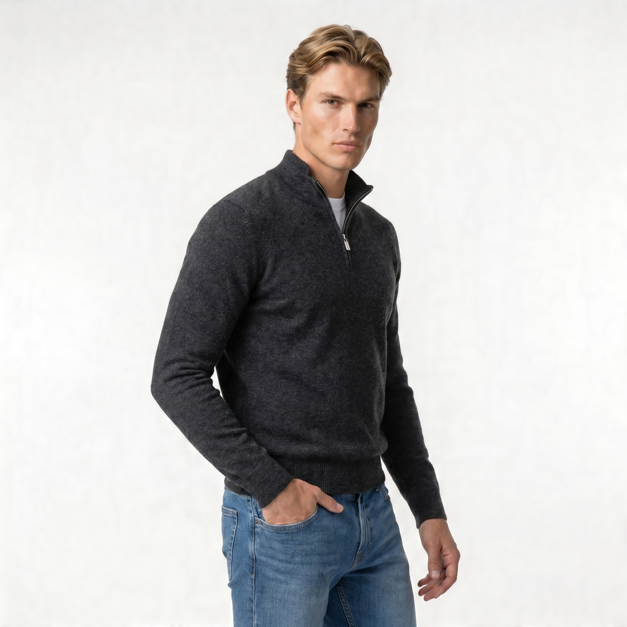 Men's Zip Neck Sweater | Soft Knit Fabric | Casual Layering | Versatile Everyday Wear