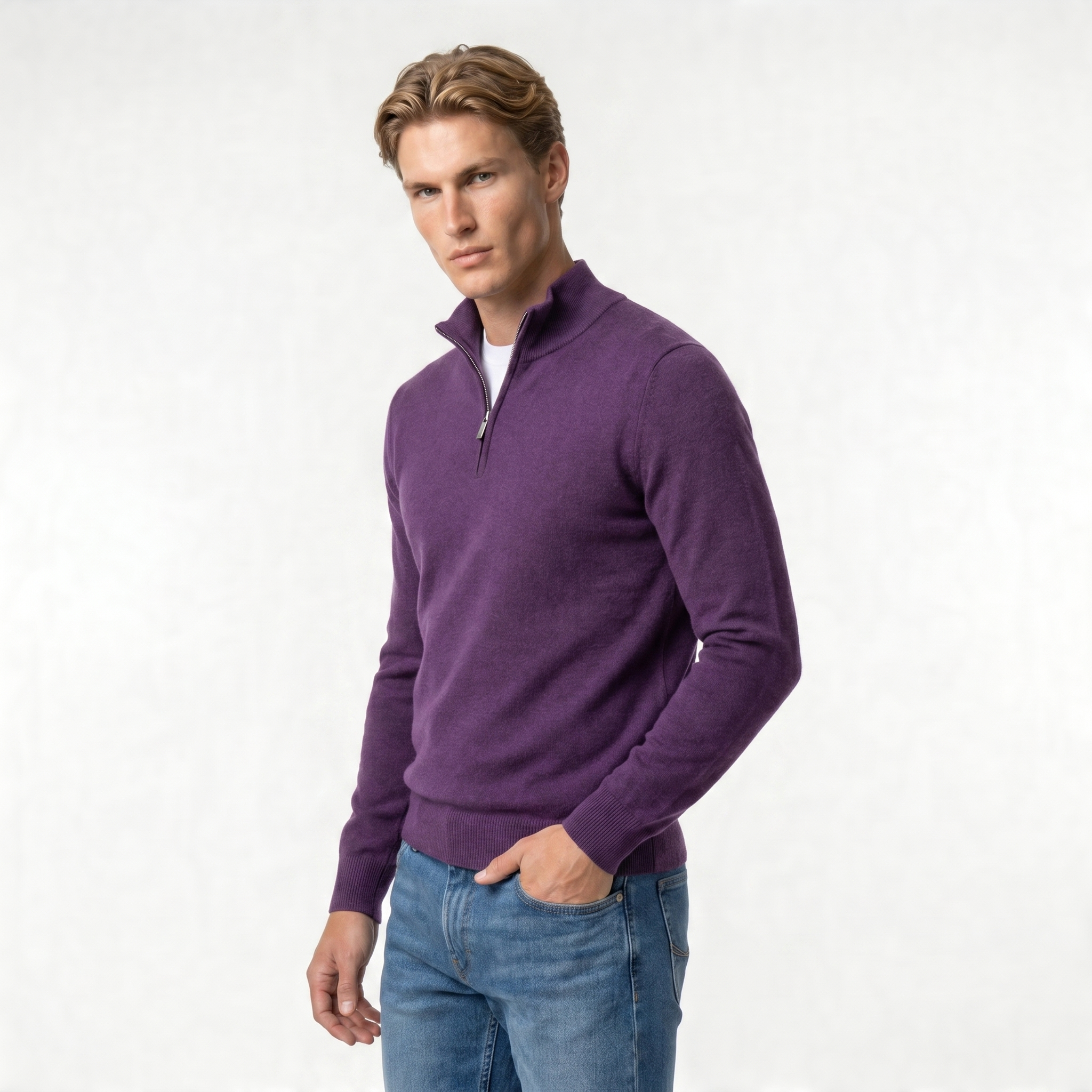 Men's Zip Neck Sweater | Soft Knit Fabric | Casual Layering | Versatile Everyday Wear