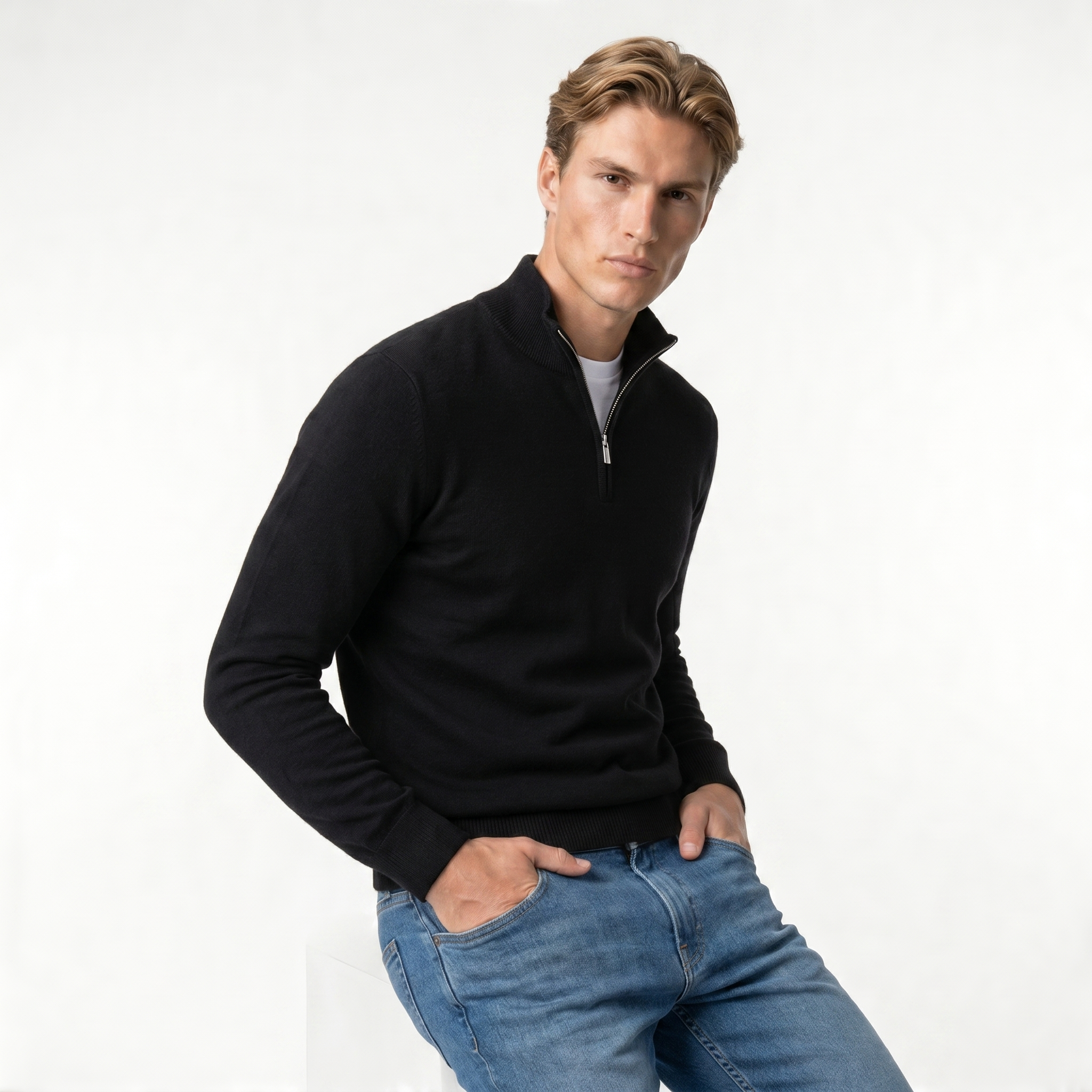 Men's Zip Neck Sweater | Soft Knit Fabric | Casual Layering | Versatile Everyday Wear